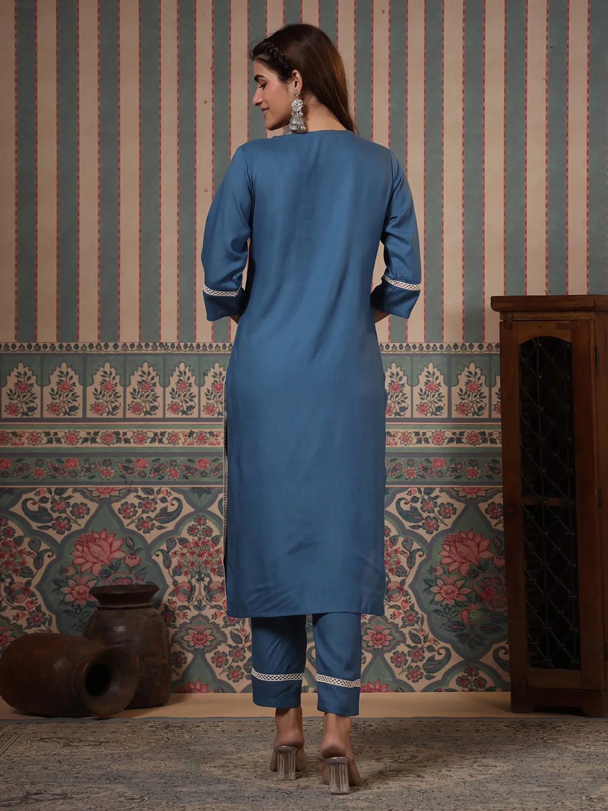 Elegant blue cotton kurti set