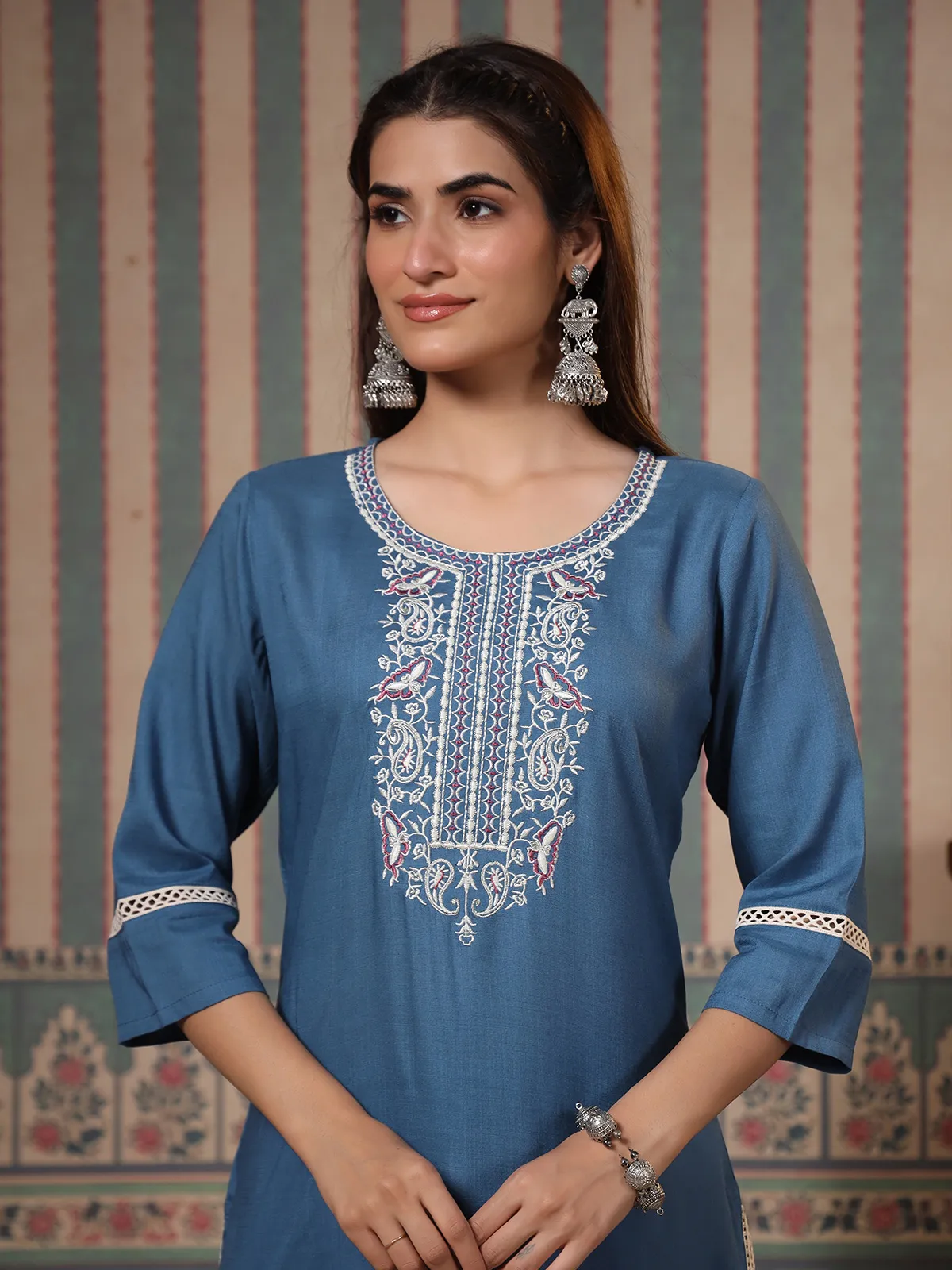 Elegant blue cotton kurti set