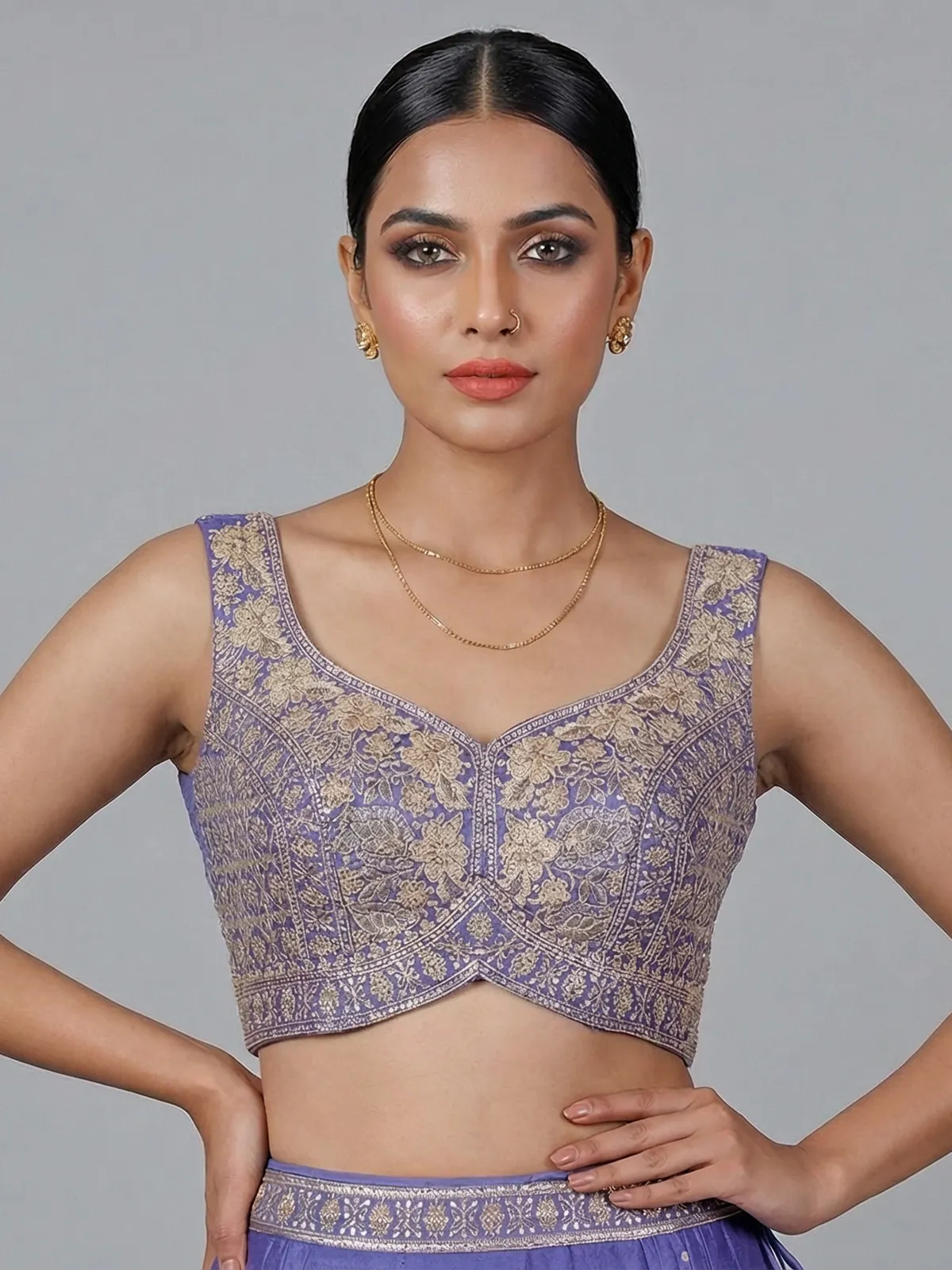 Elegant blue silk lehenga choli with shimmering embroidery details