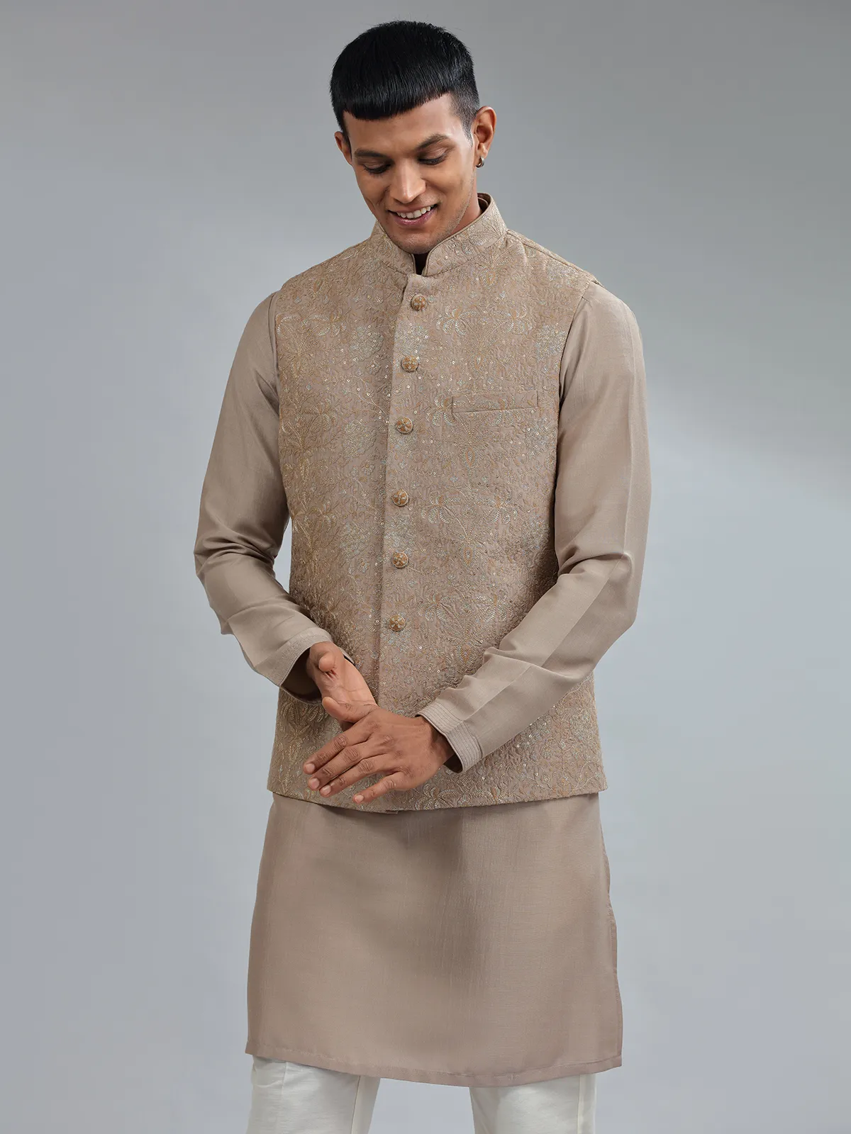 Elegant brown silk waistcoat set