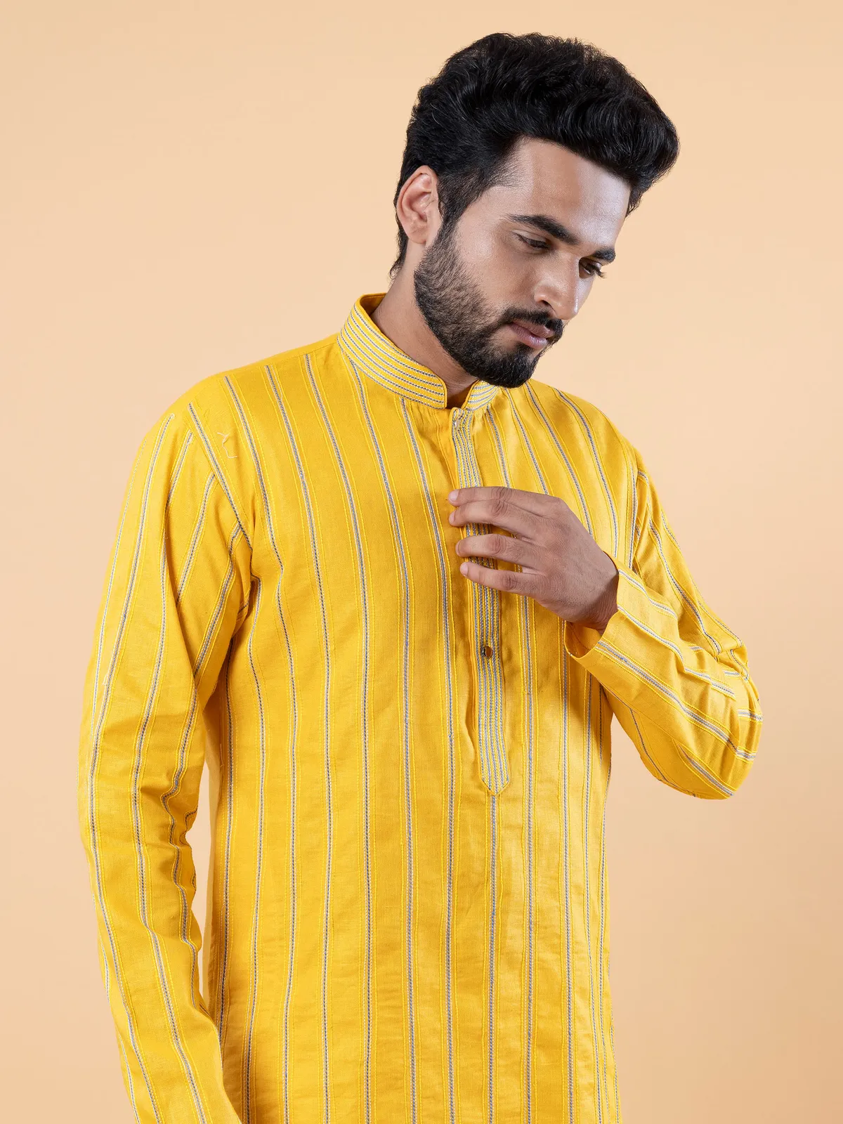 Elegant cotton yellow kurta suit for festive