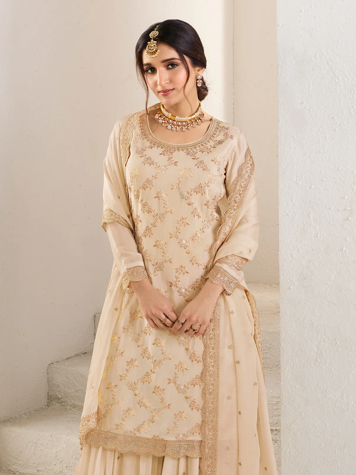 Elegant cream georgette palazzo set