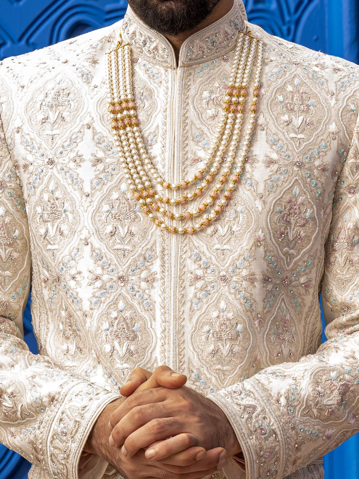 Elegant cream silk sherwani
