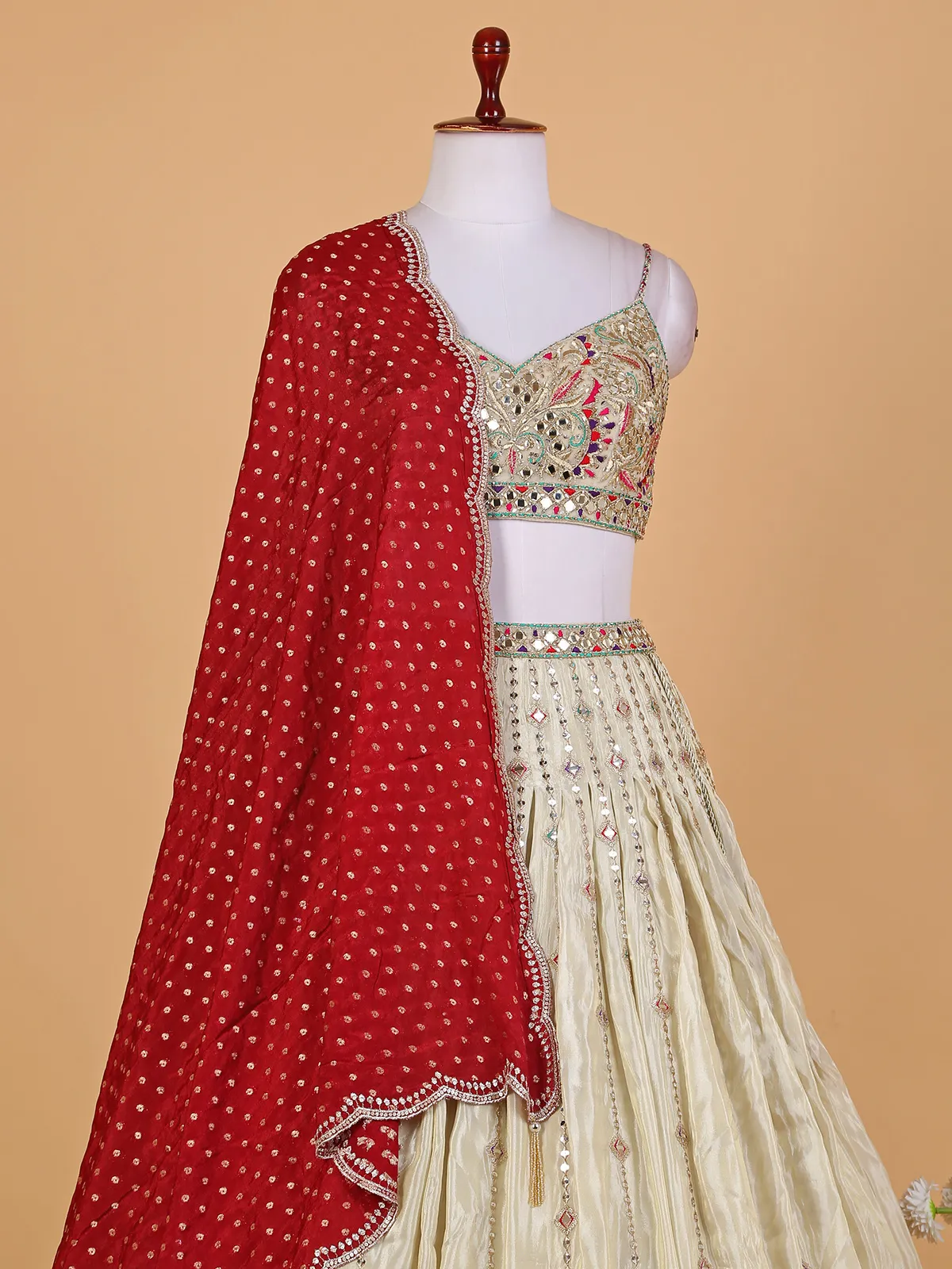 Elegant cream tissue silk lehenga choli