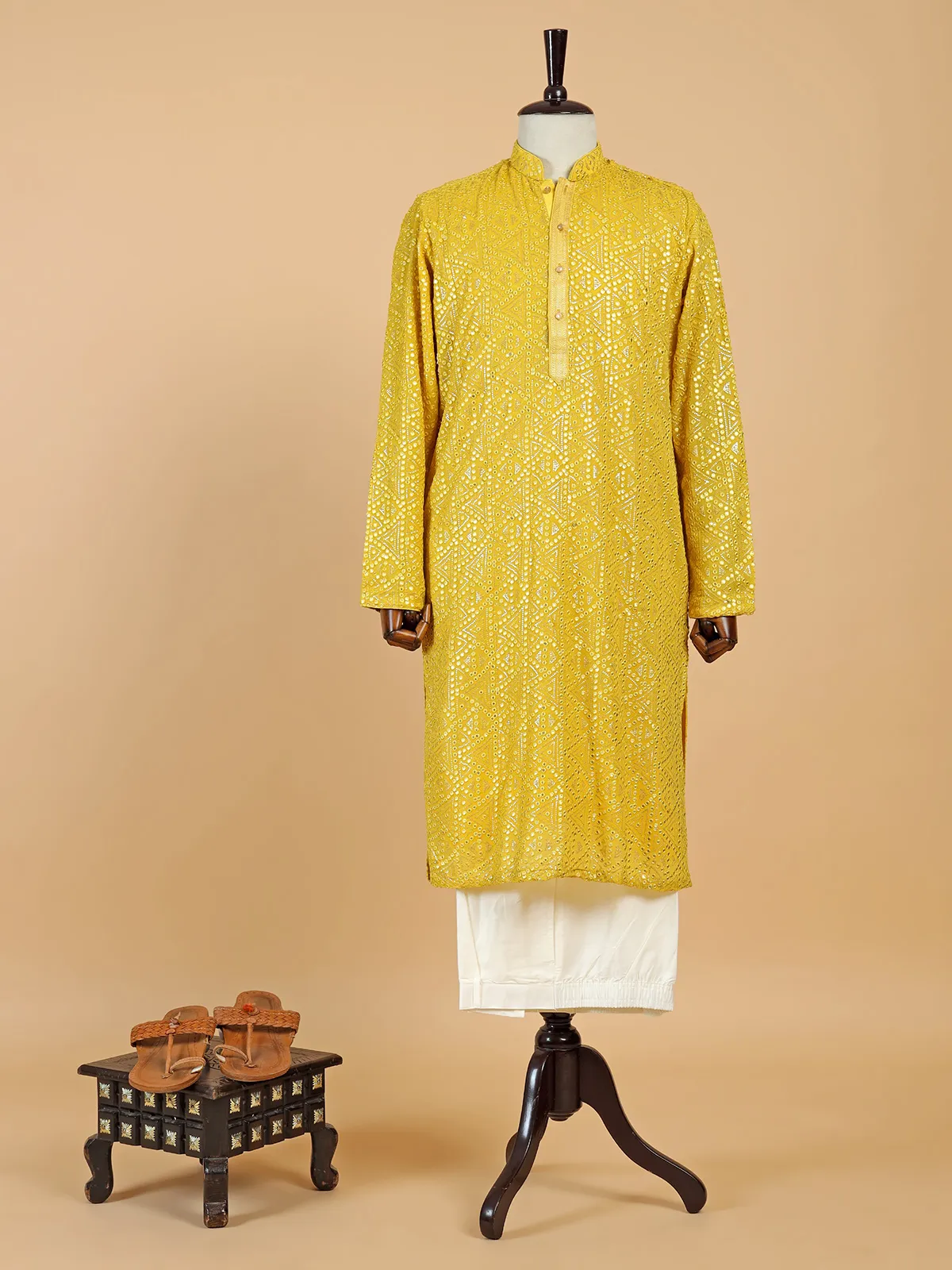 Elegant georgette yellow  Men Kurta pajama