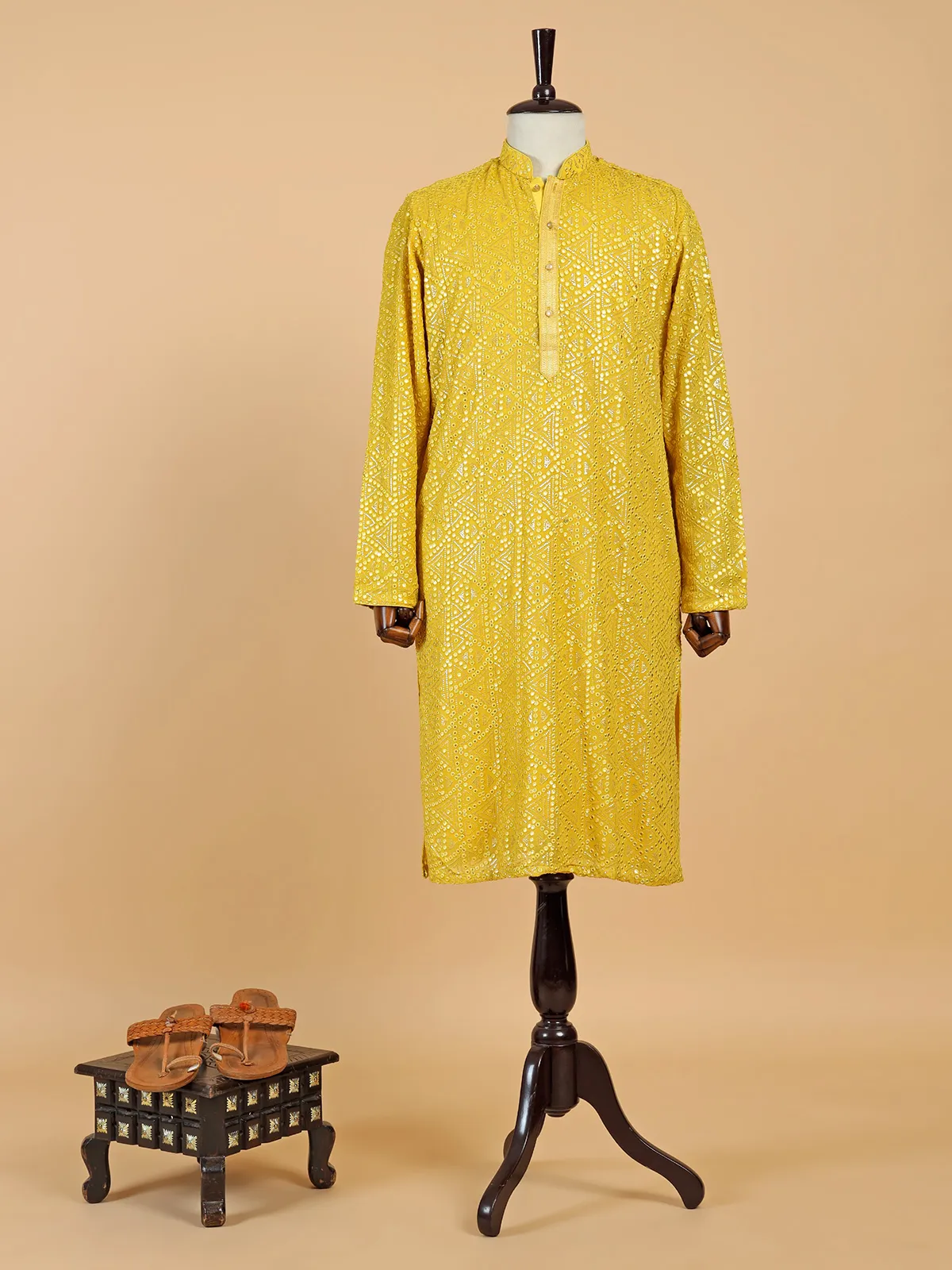 Elegant georgette yellow  Men Kurta pajama