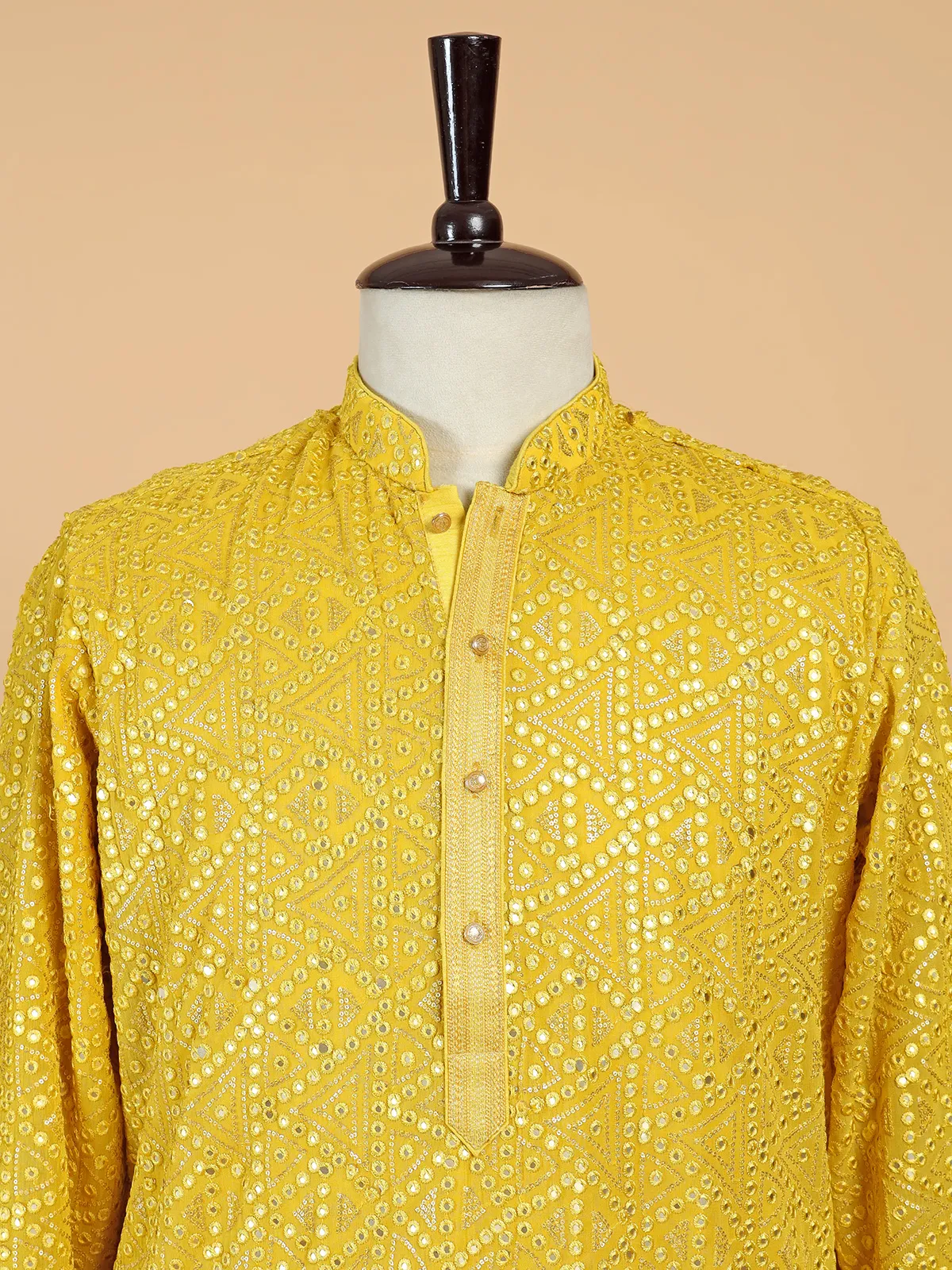 Elegant georgette yellow  Men Kurta pajama