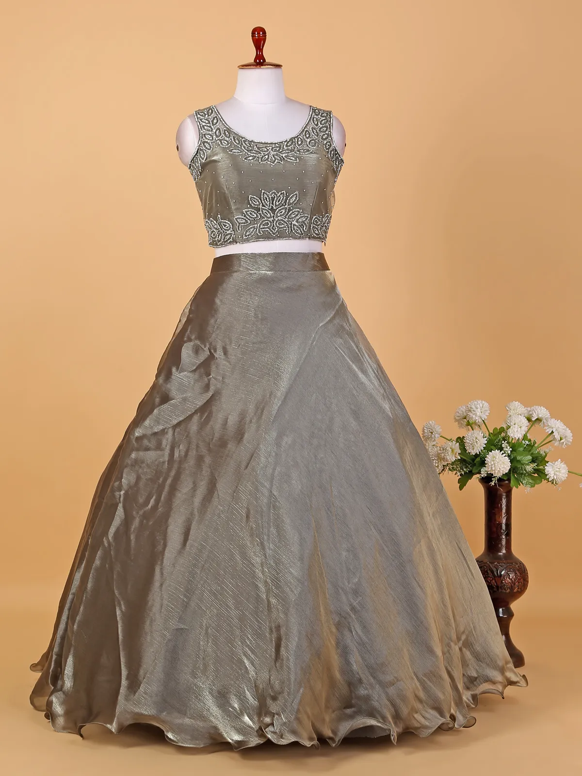 Elegant grey organza lehenga choli