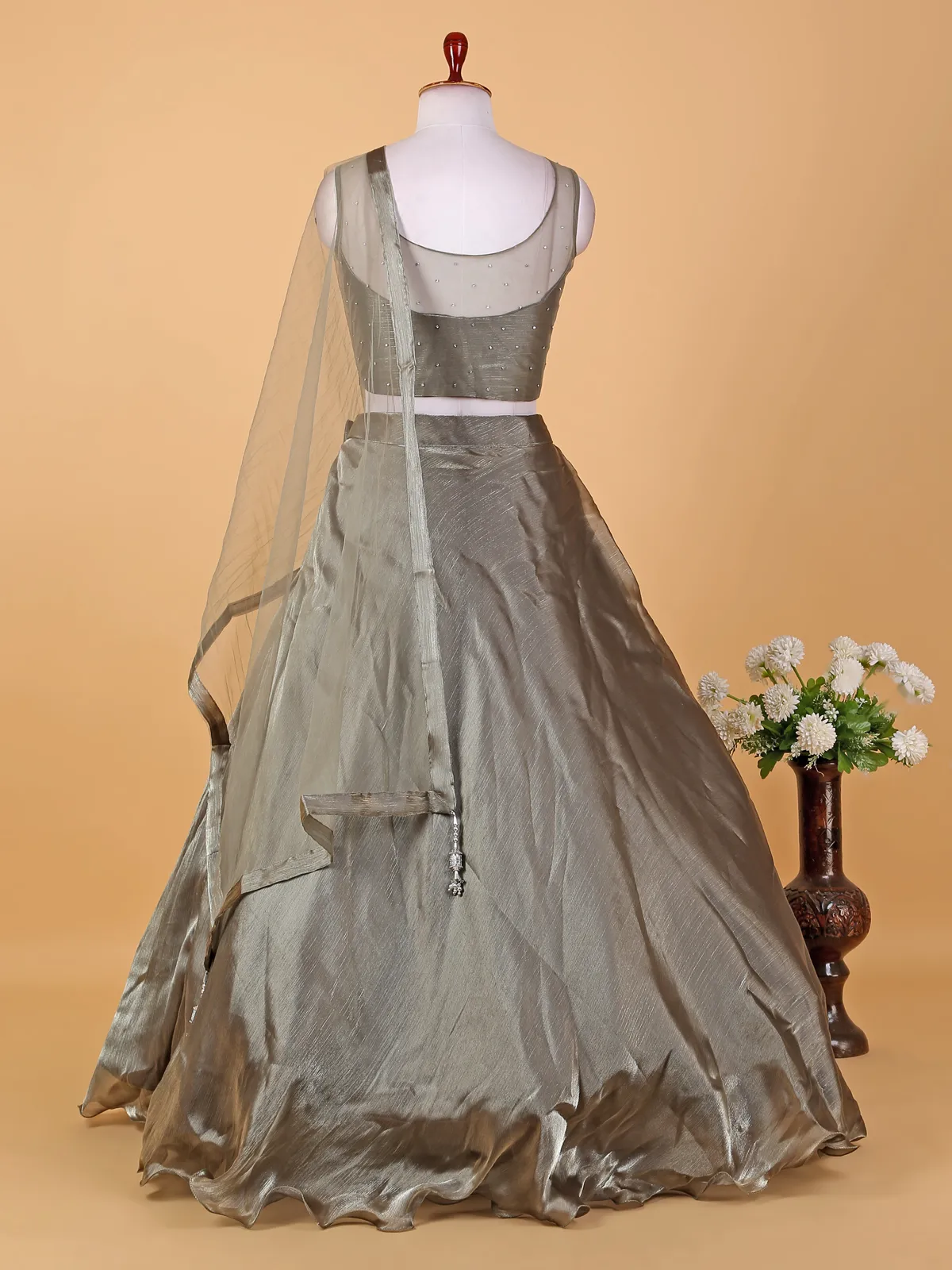 Elegant grey organza lehenga choli