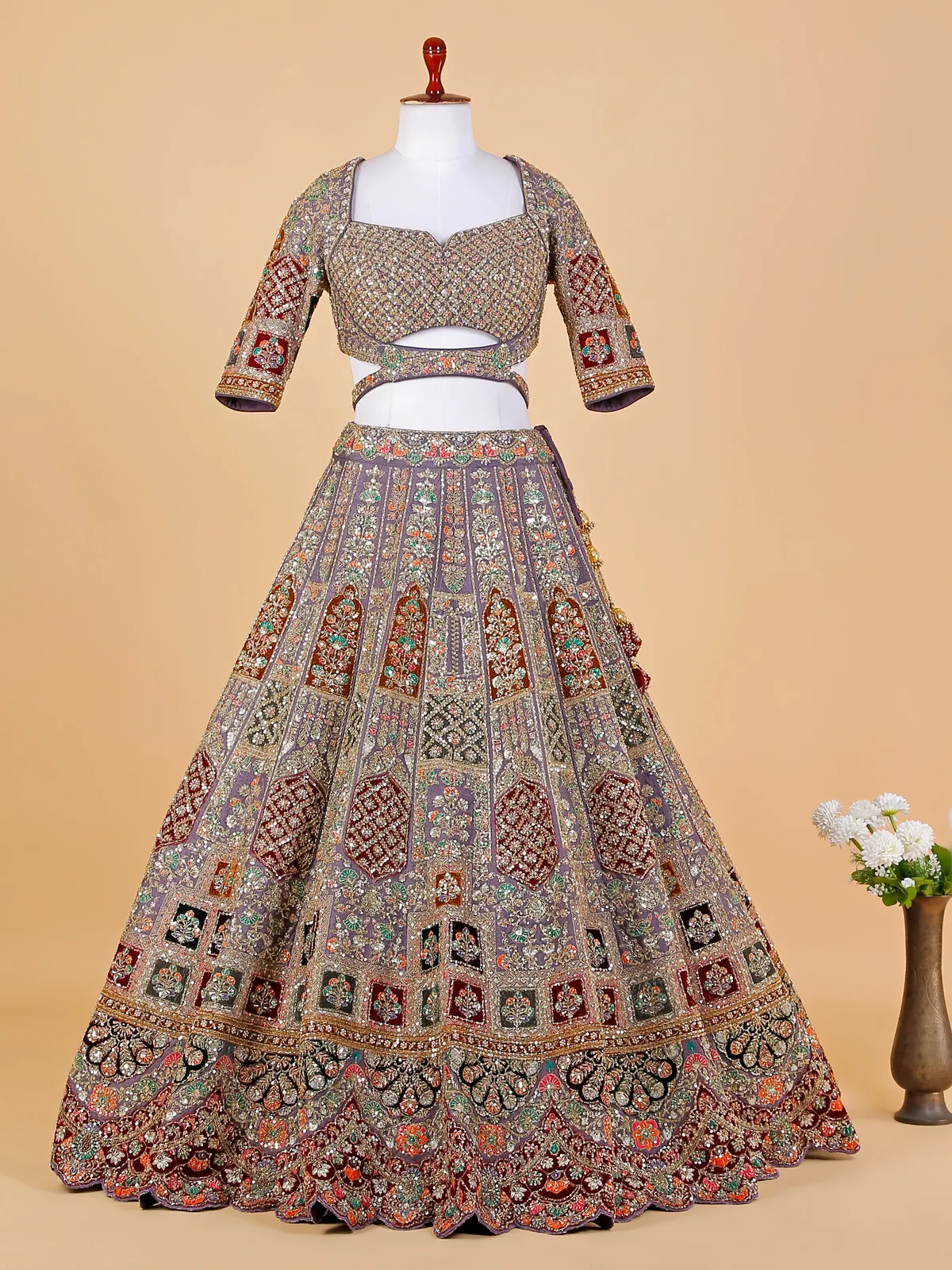 Elegant grey raw silk lehenga choli