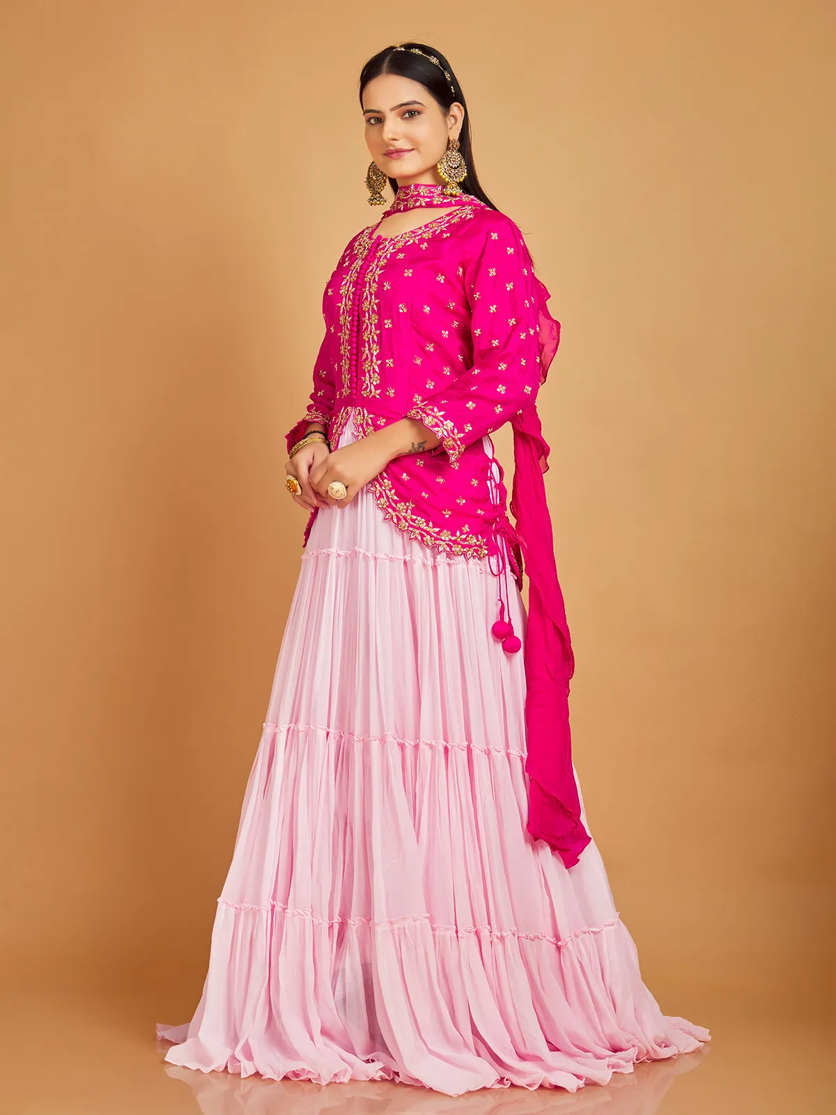 Elegant magenta and pink floor length suit