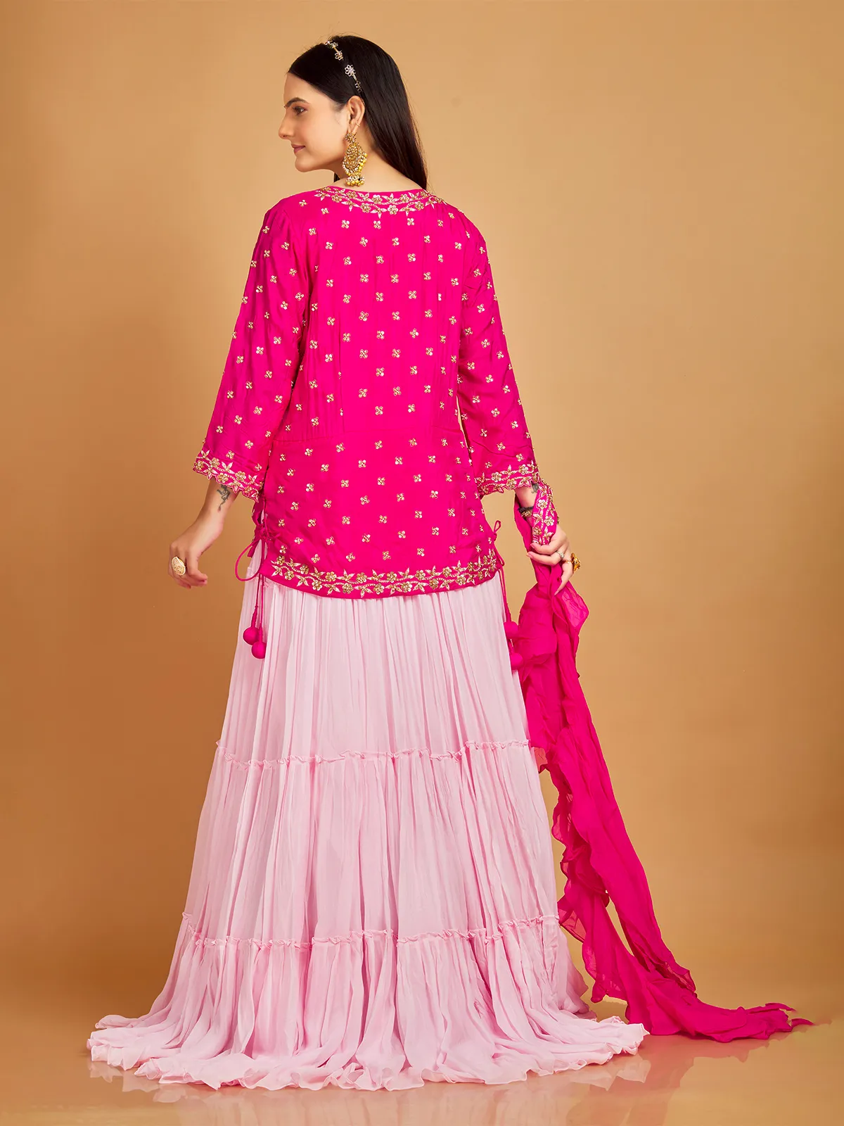 Elegant magenta and pink floor length suit
