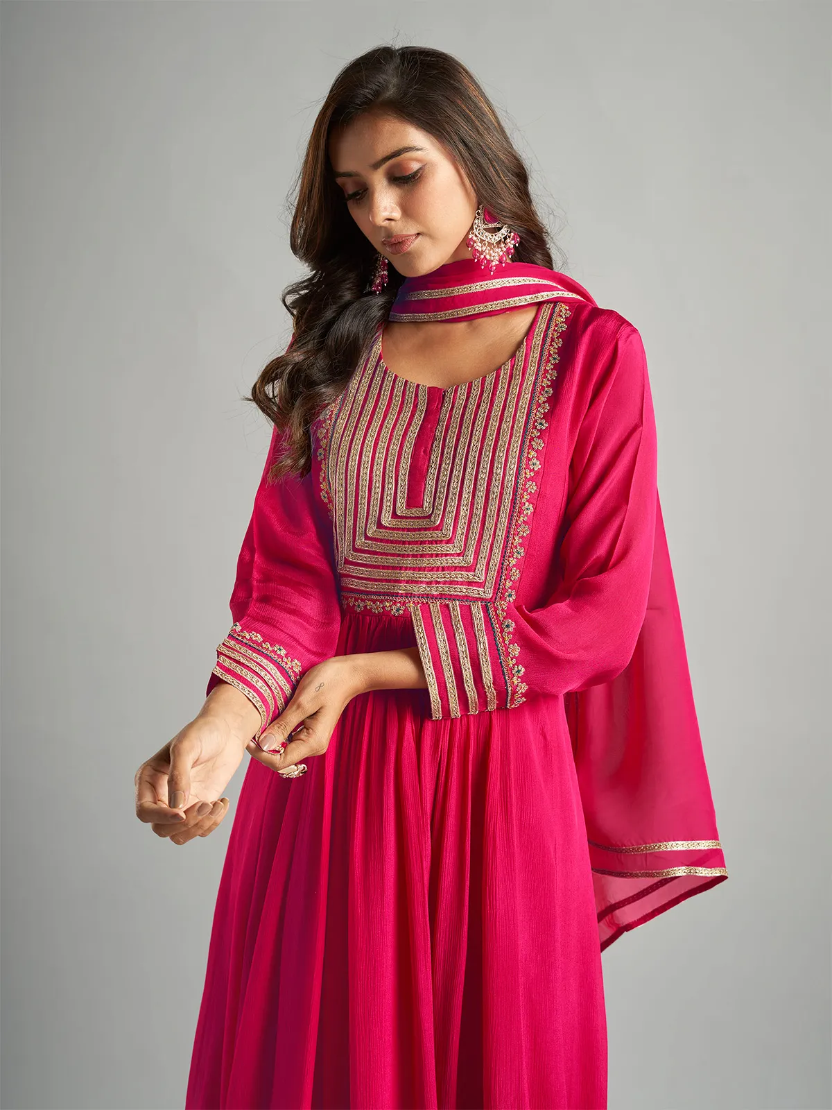 Elegant magenta chiffon salwar suit