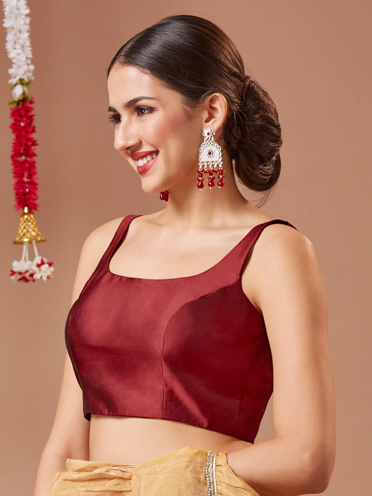 Elegant maroon silk readymade blouse