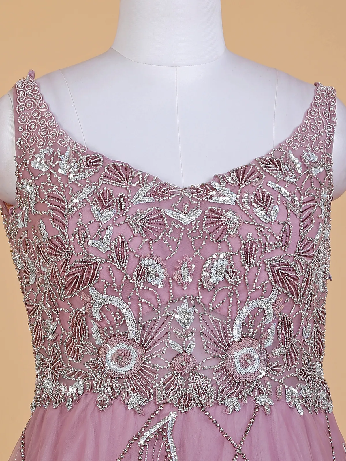 Elegant mauve purple net designer gown