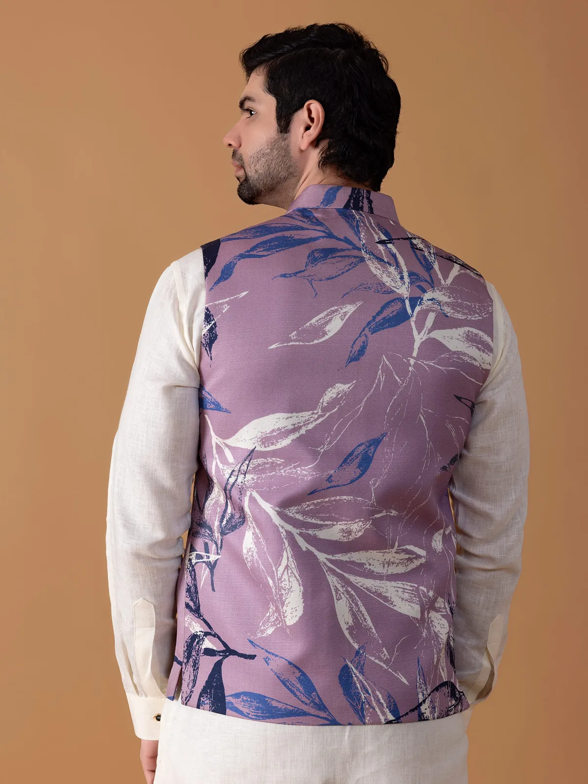 Elegant mauve purple printed waistcoat