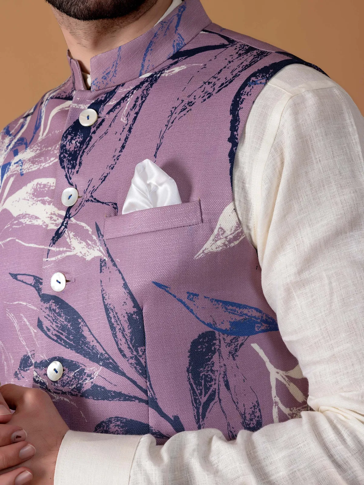 Elegant mauve purple printed waistcoat