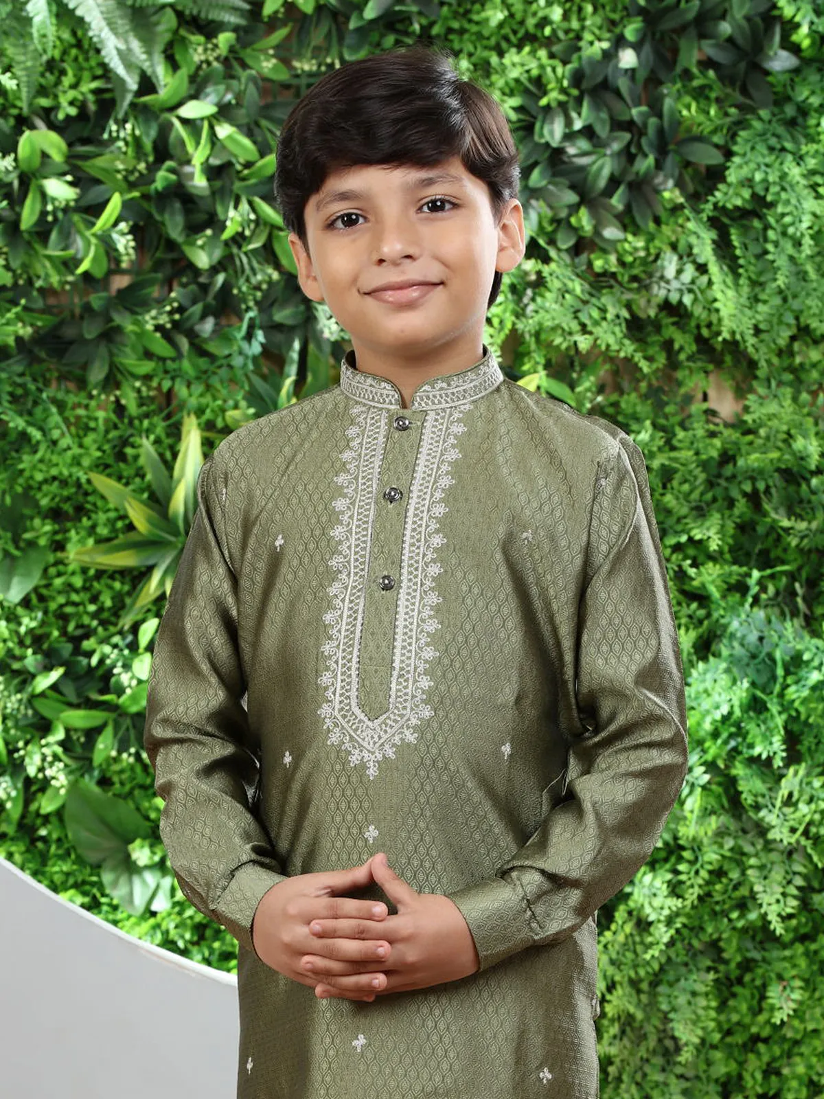 Elegant moss green silk kurta suit