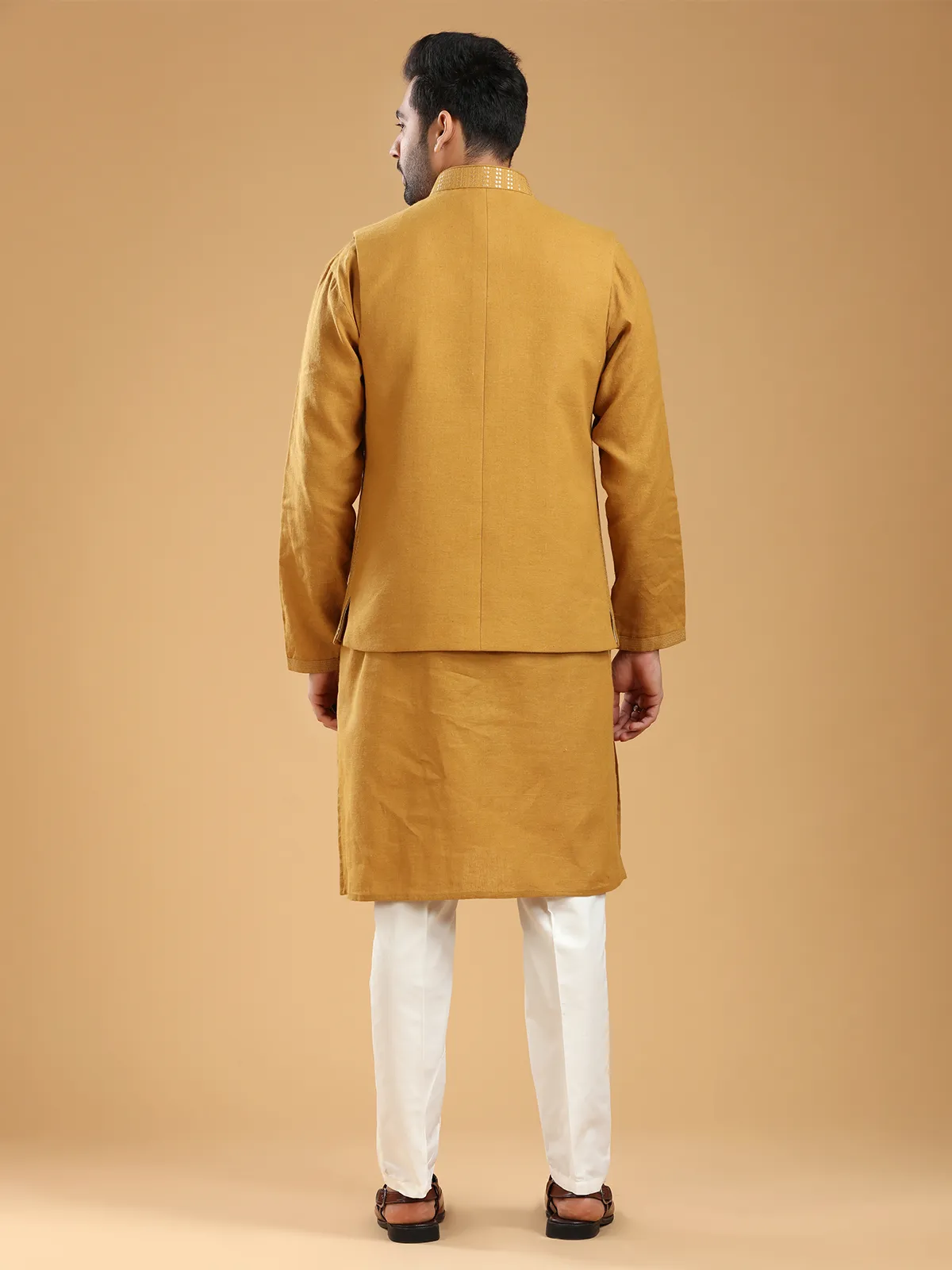 Elegant mustard yellow silk waistcoat set