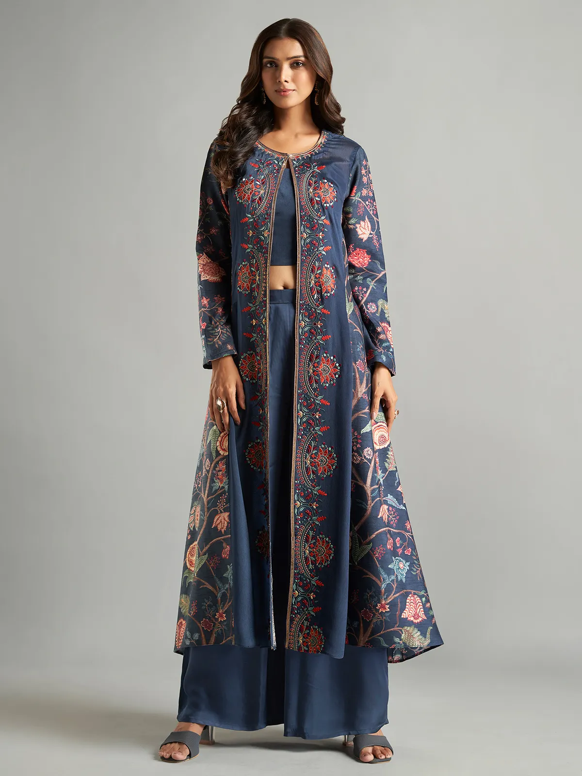 Elegant navy jacket style palazzo suit