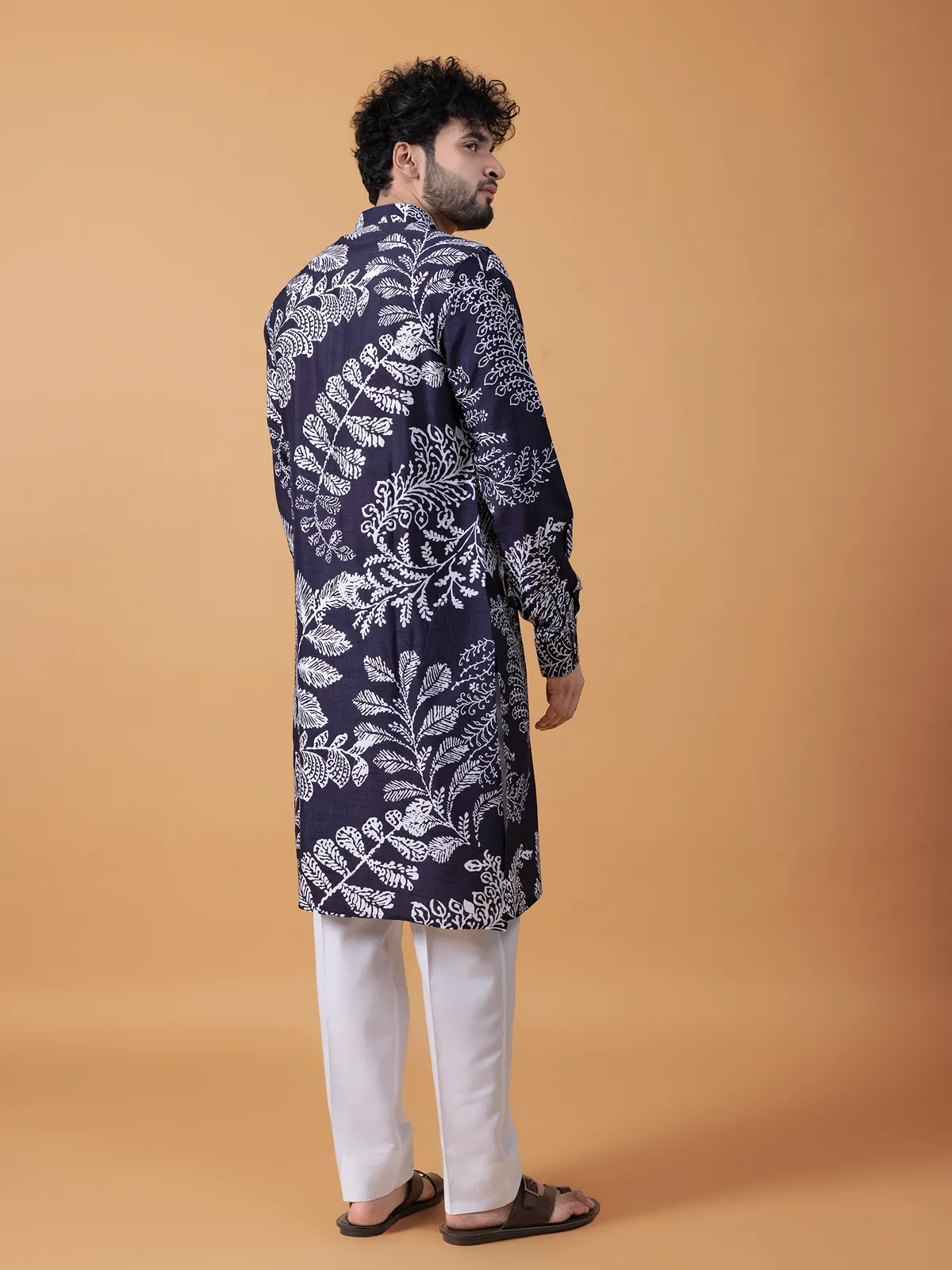 Elegant navy printed kurta suit in cotton