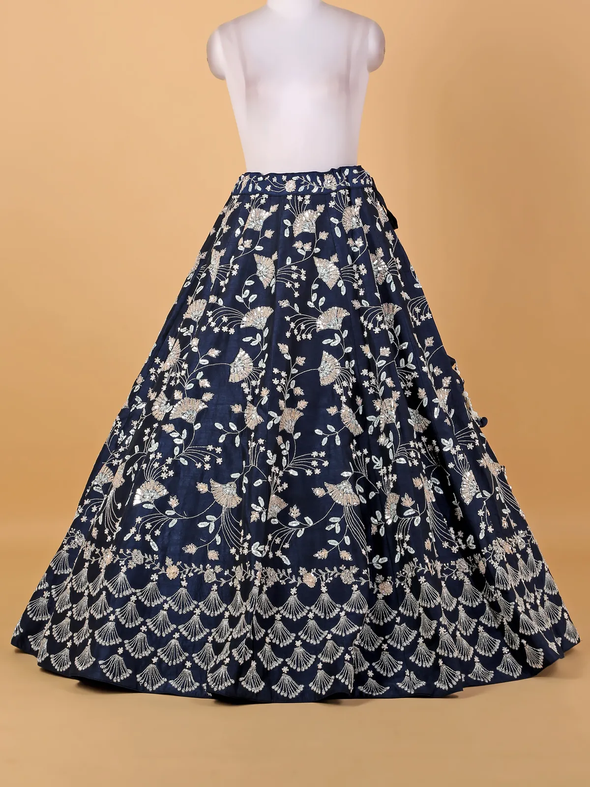 Elegant navy raw silk unstitched lehenga choli