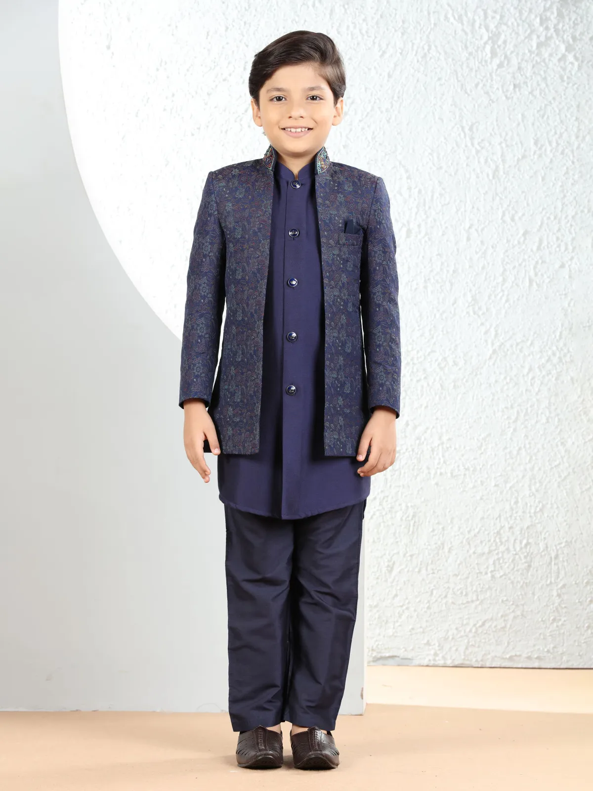 Elegant navy silk indowestern