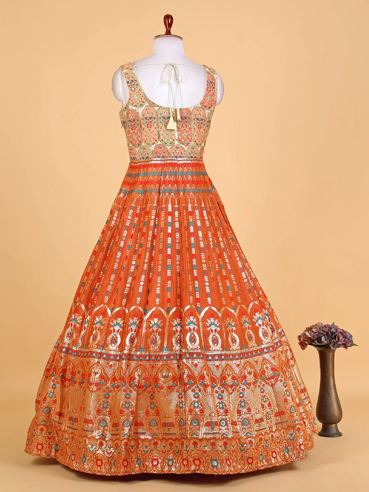 Elegant orange raw silk anarkali suit