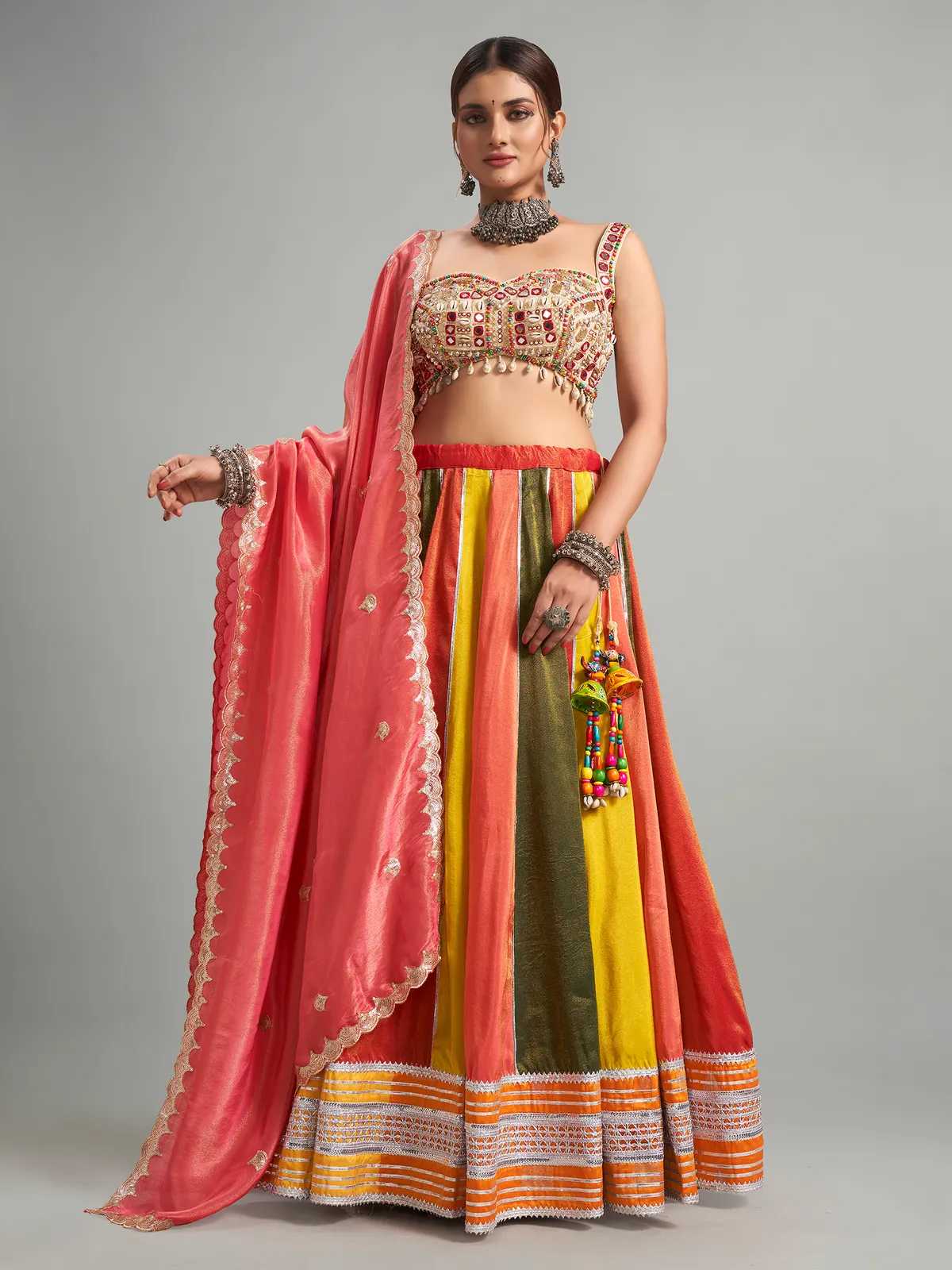 Elegant peach cotton silk chaniya choli