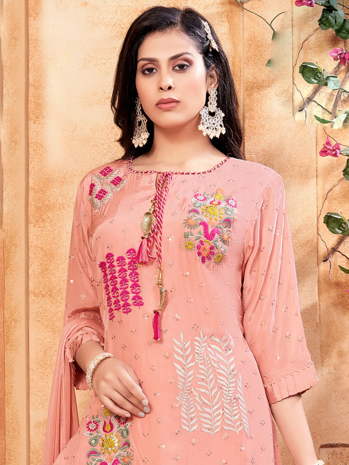 Elegant pink chiffon sharara suit