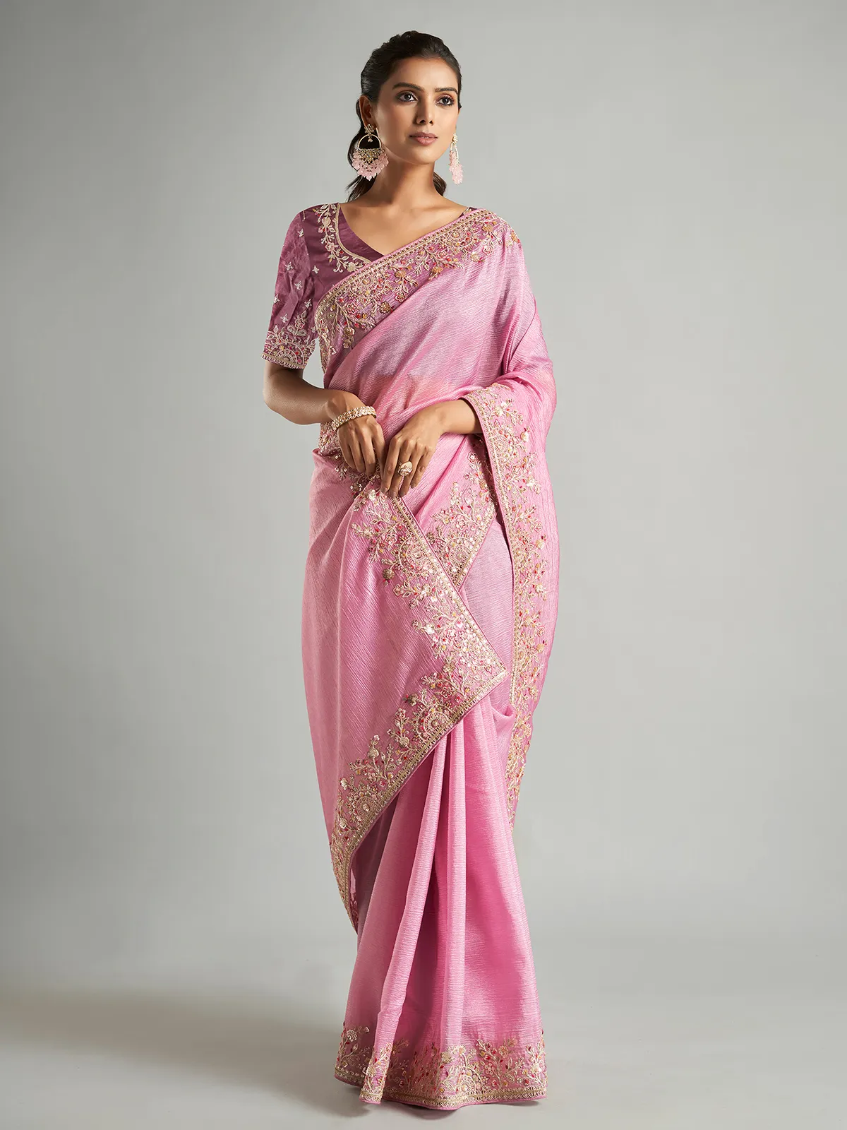 Elegant pink tissue silk saree