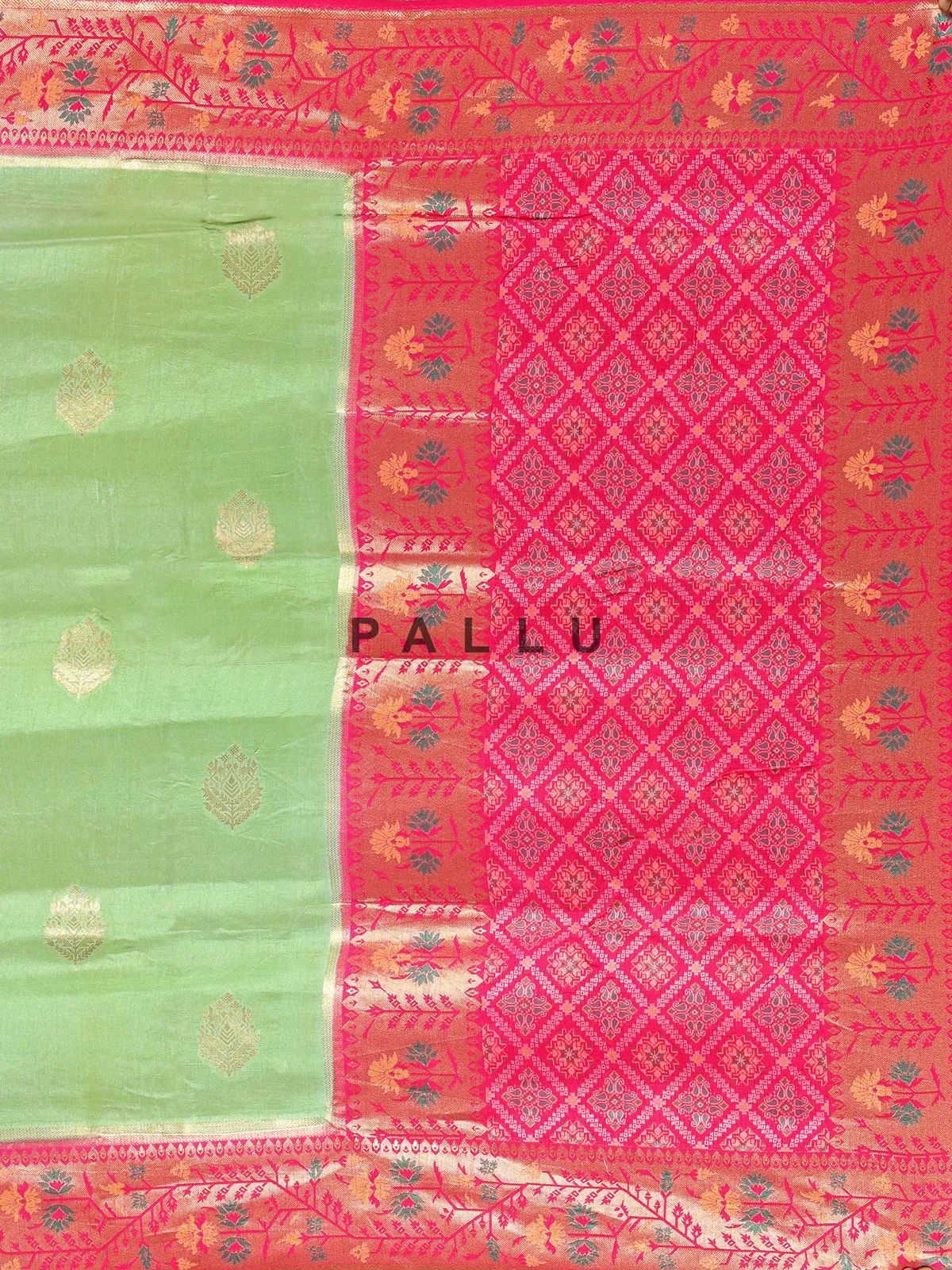 Elegant printed pista green silk saree