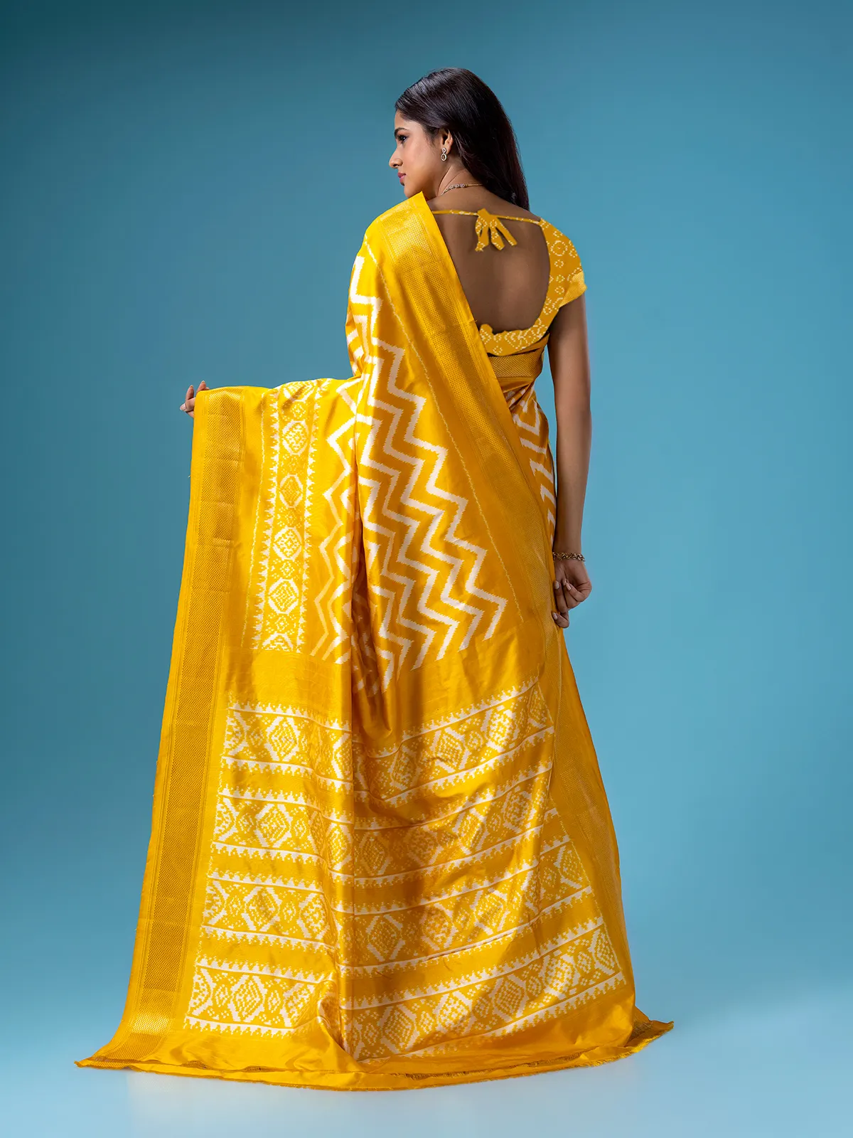 Elegant printed yellow silk saree