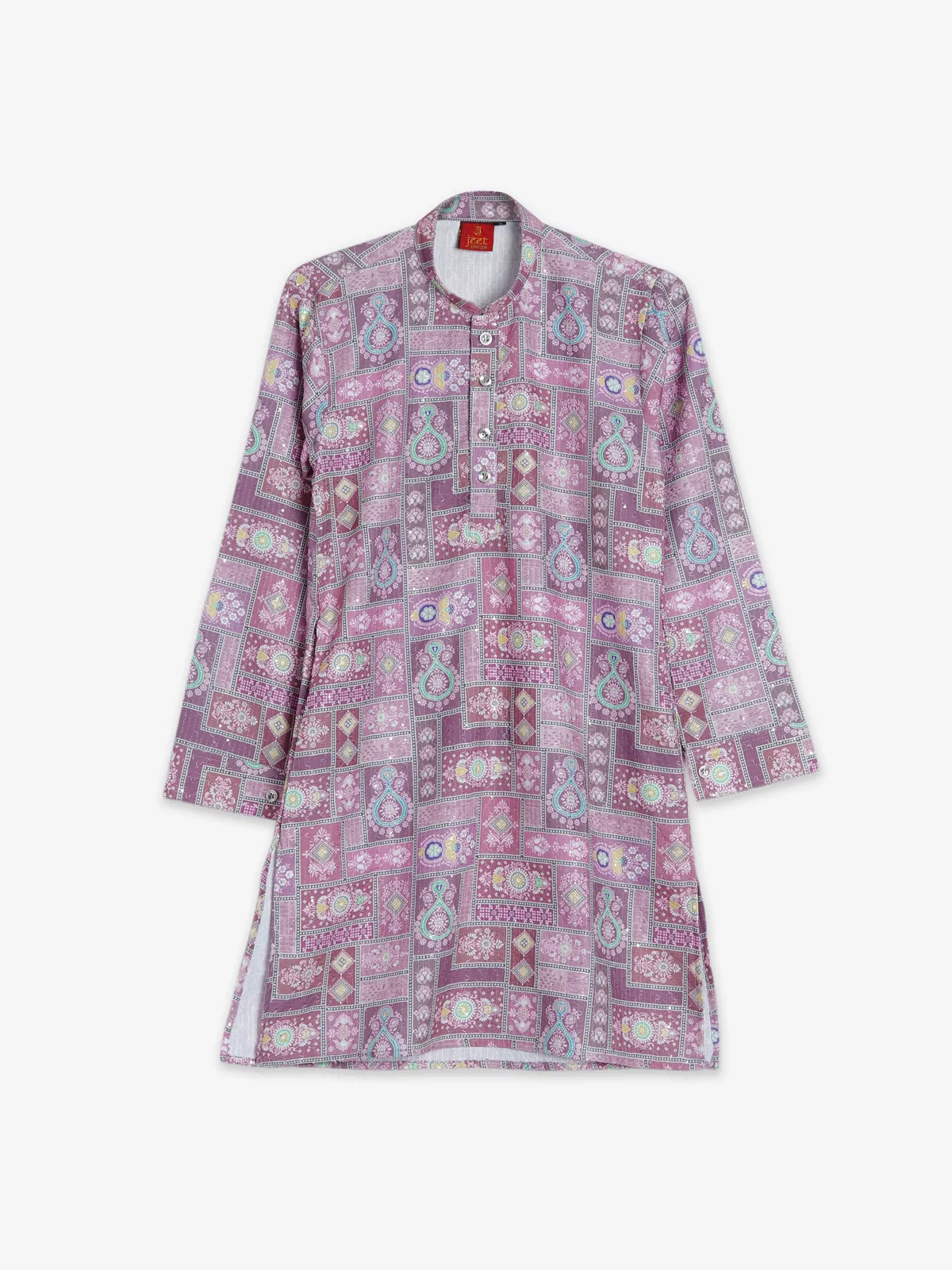 Elegant purple cotton printed kurta suit