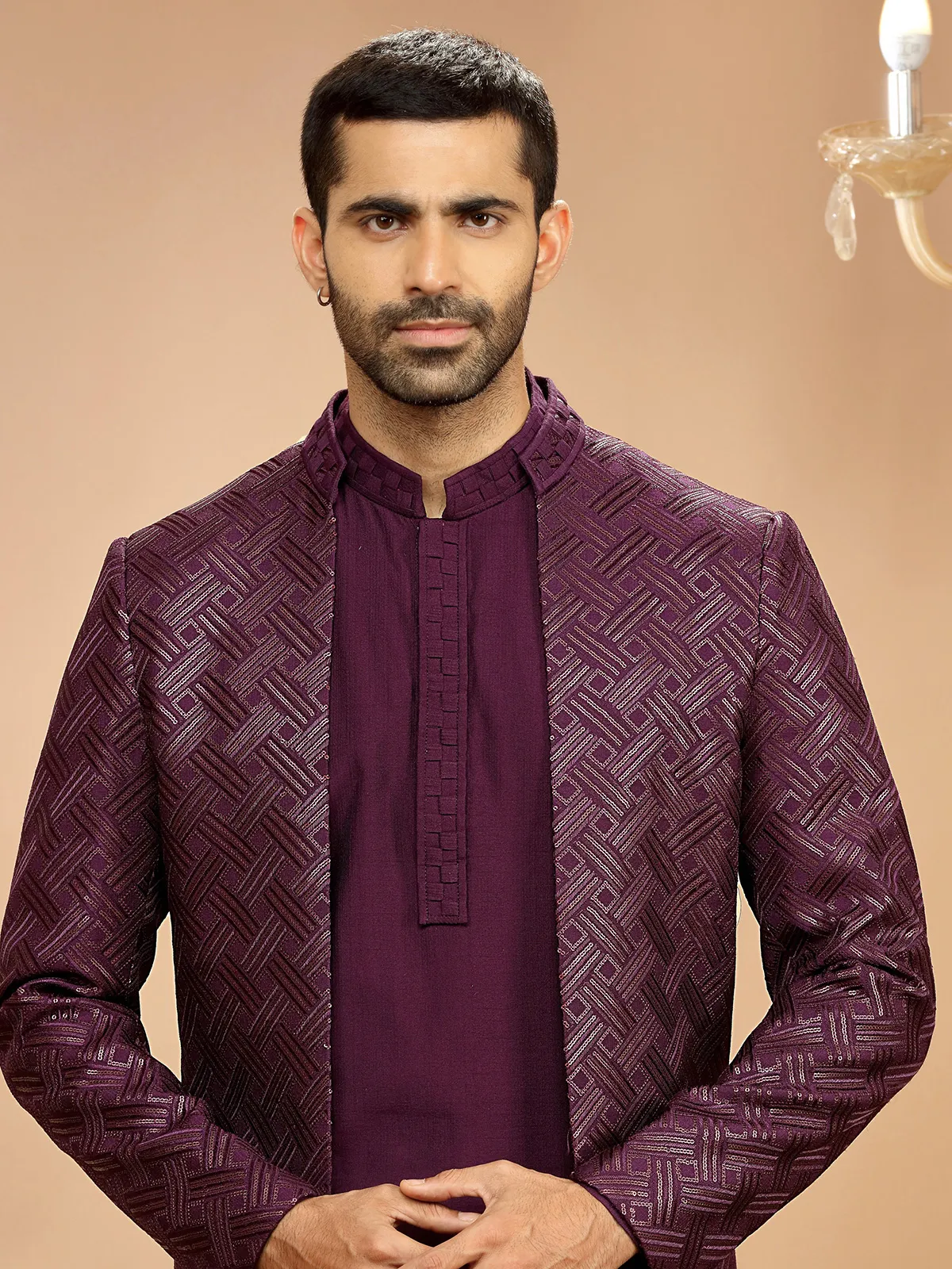 Elegant purple silk indowestern