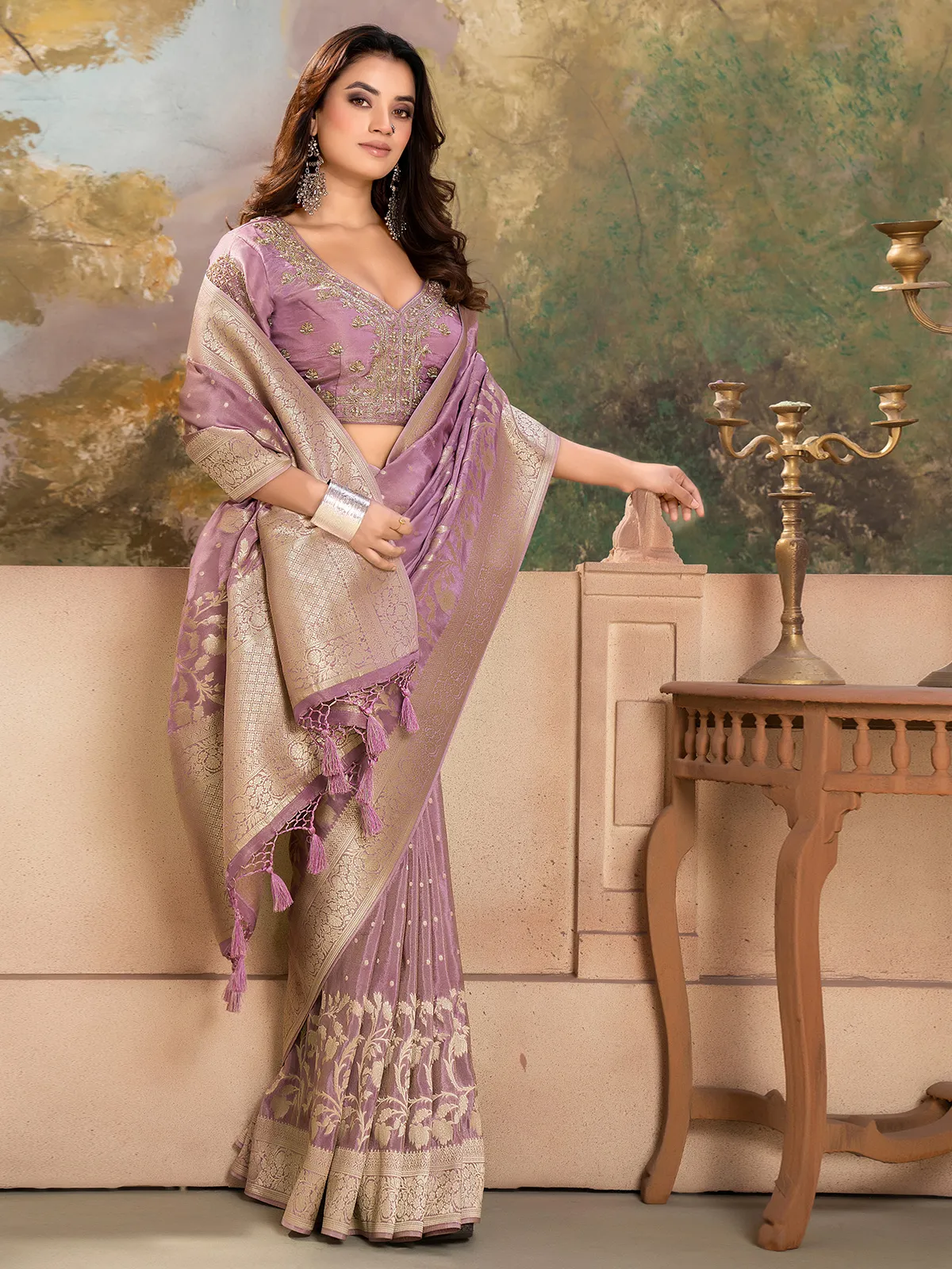 Elegant purple tissue silk saree