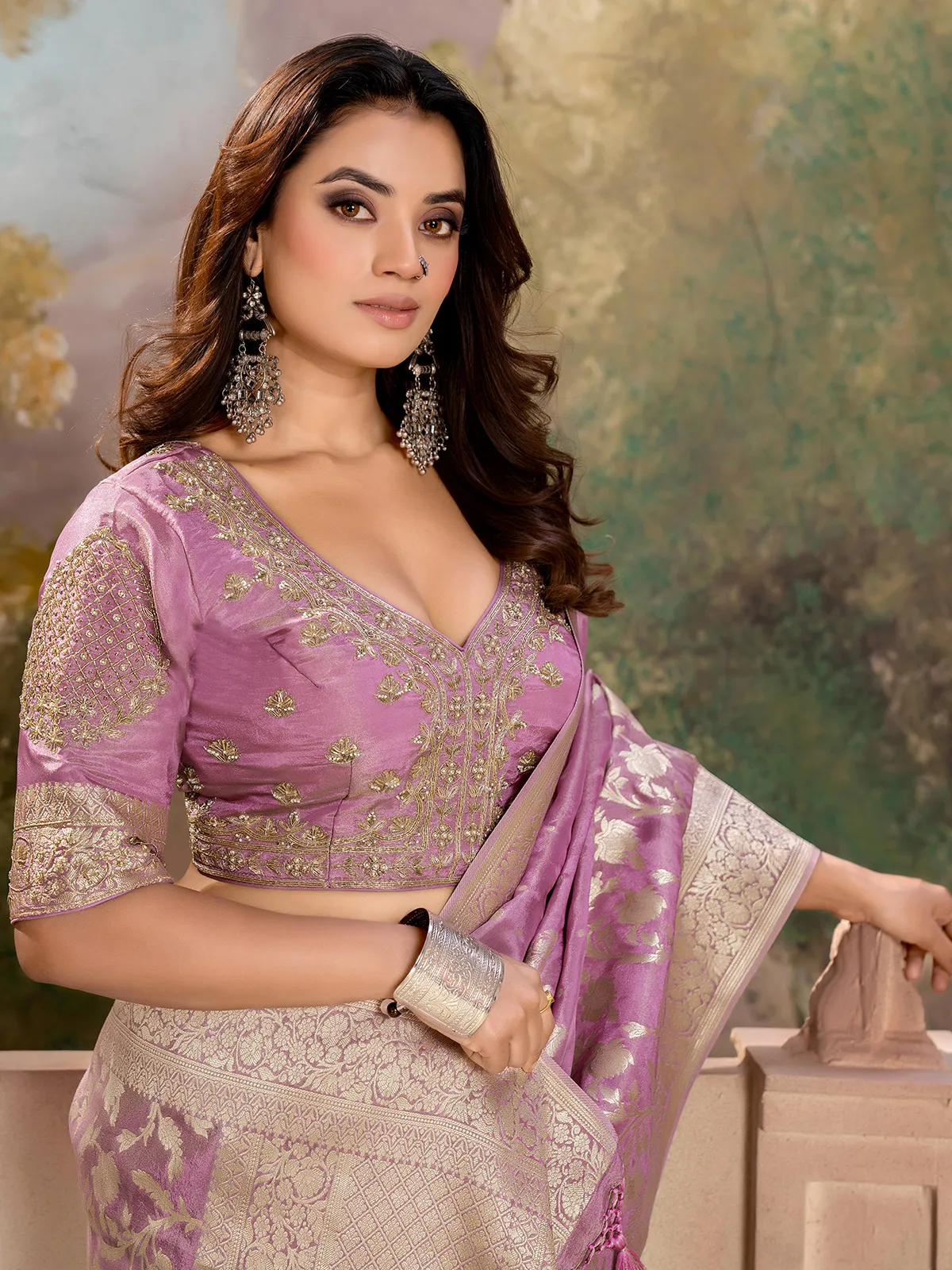 Elegant purple tissue silk saree