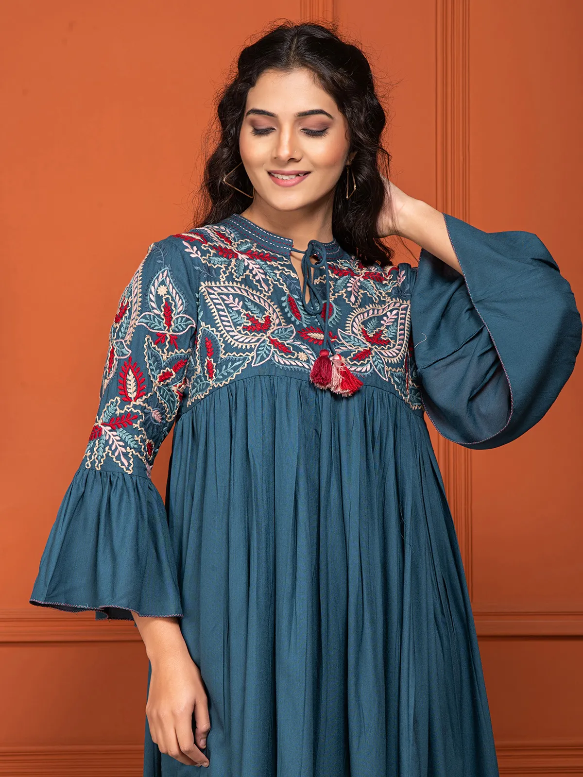 Elegant rama blue cotton long kurti