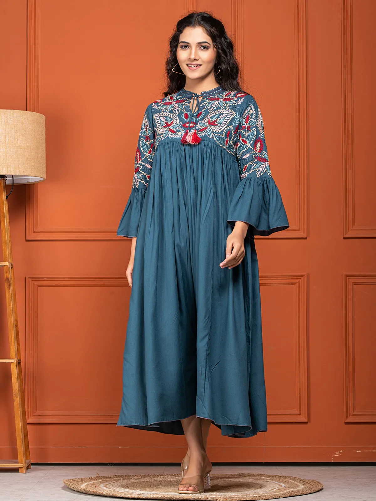 Elegant rama blue cotton long kurti