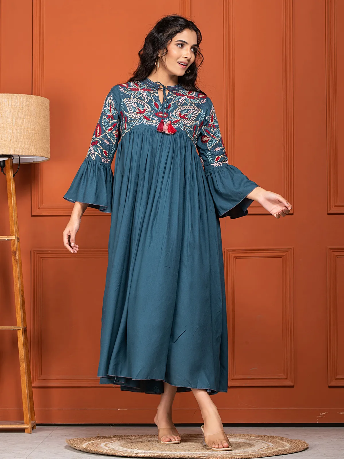 Elegant rama blue cotton long kurti