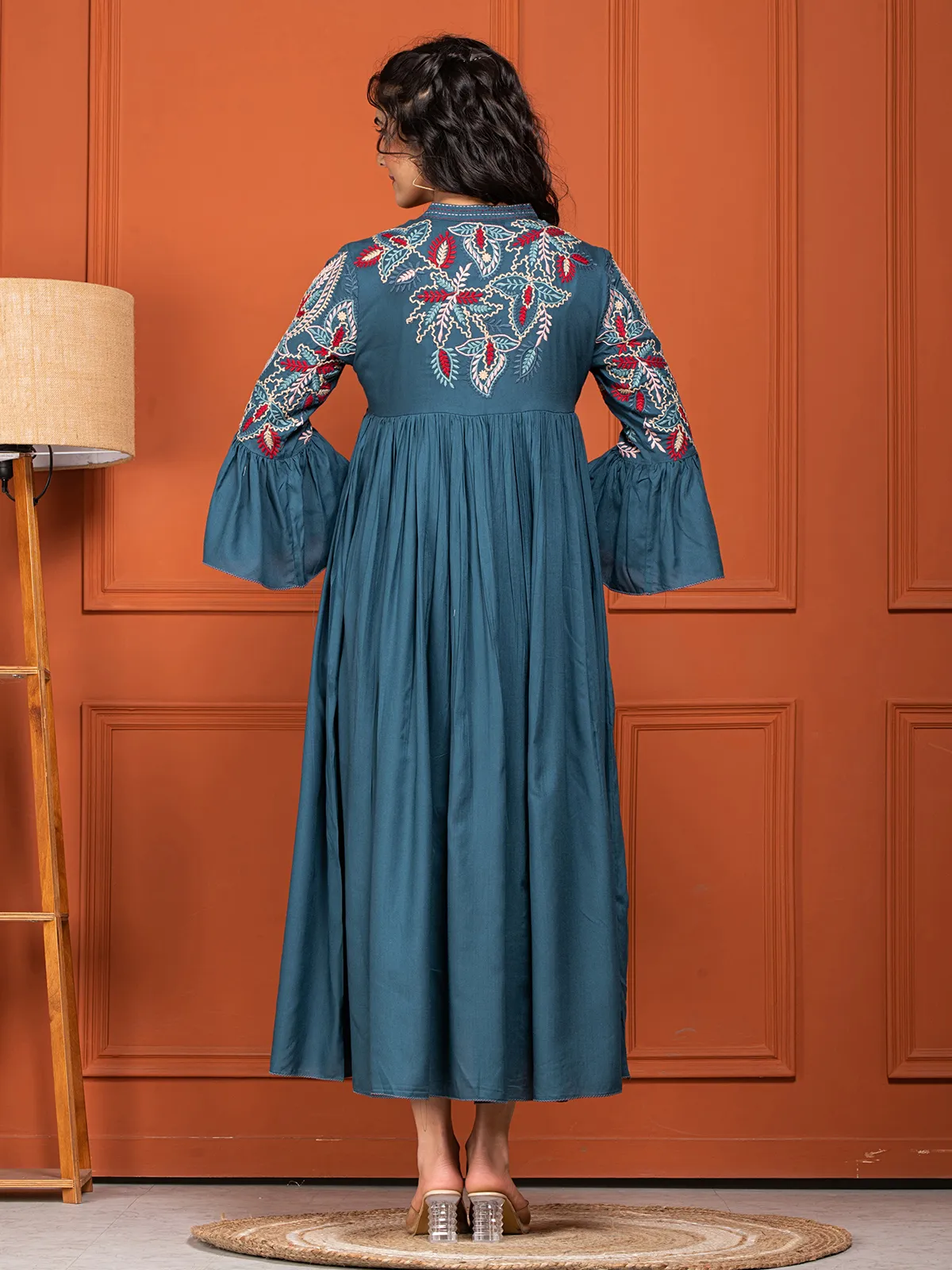 Elegant rama blue cotton long kurti