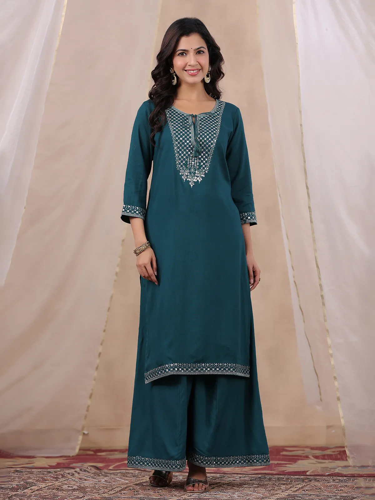 Elegant rama green cotton palazzo set