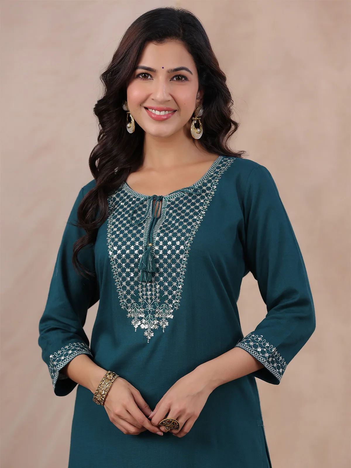 Elegant rama green cotton palazzo set