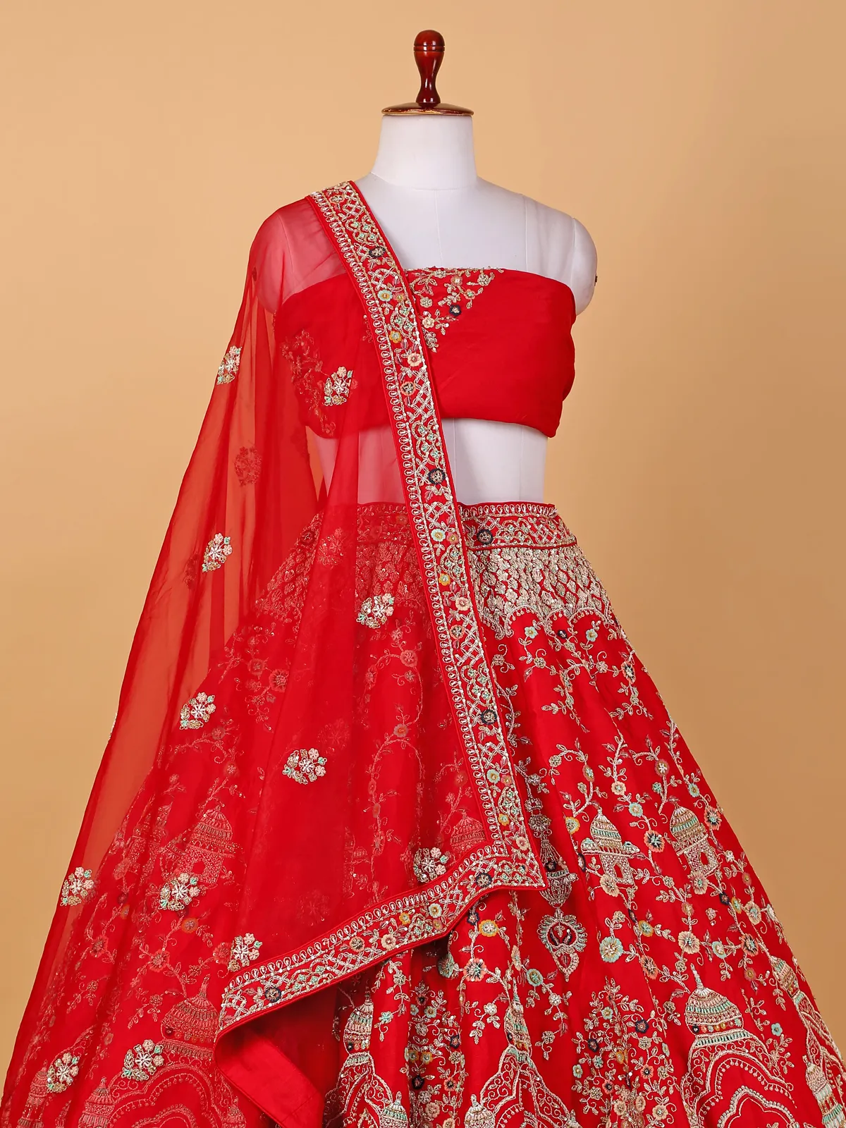 Elegant raw silk red bridal lehenga choli