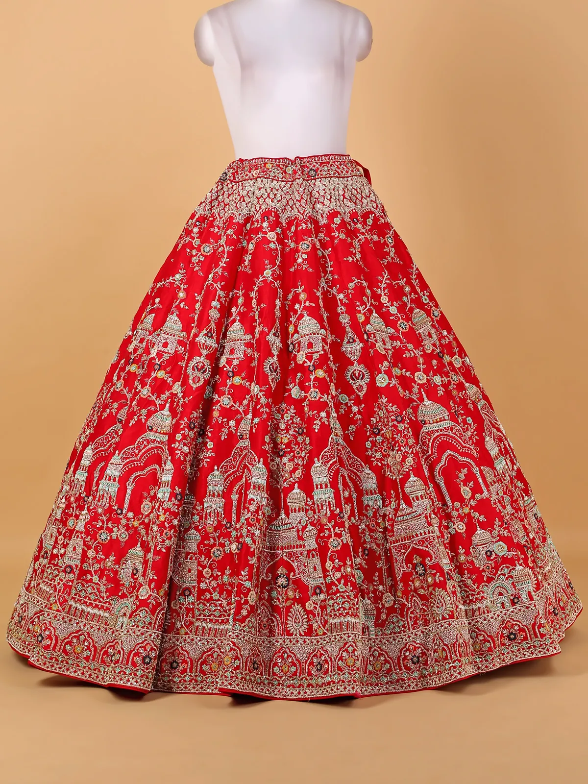 Elegant raw silk red bridal lehenga choli