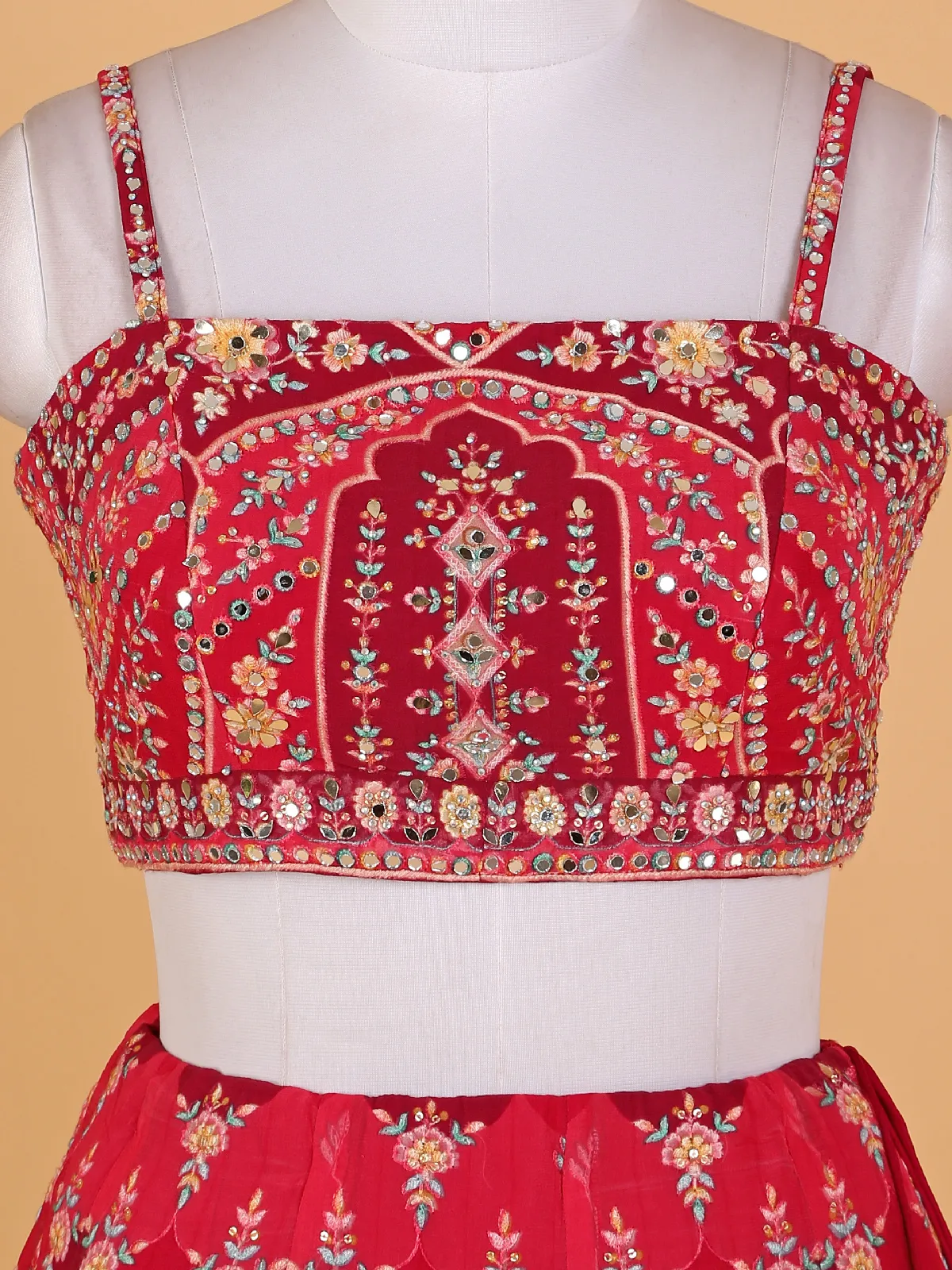 Elegant red georgette printed lehenga choli