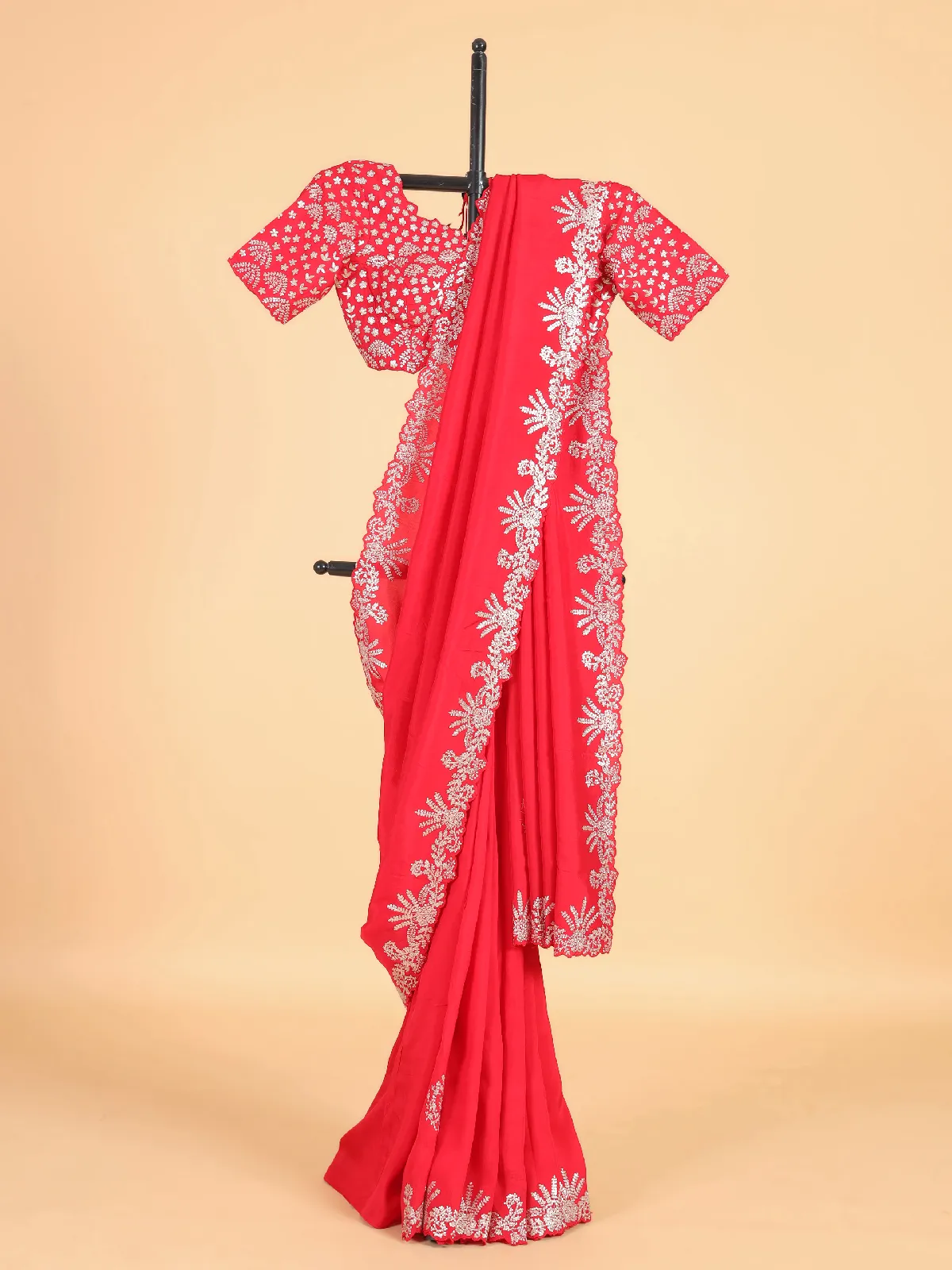 Elegant red silk saree for festive