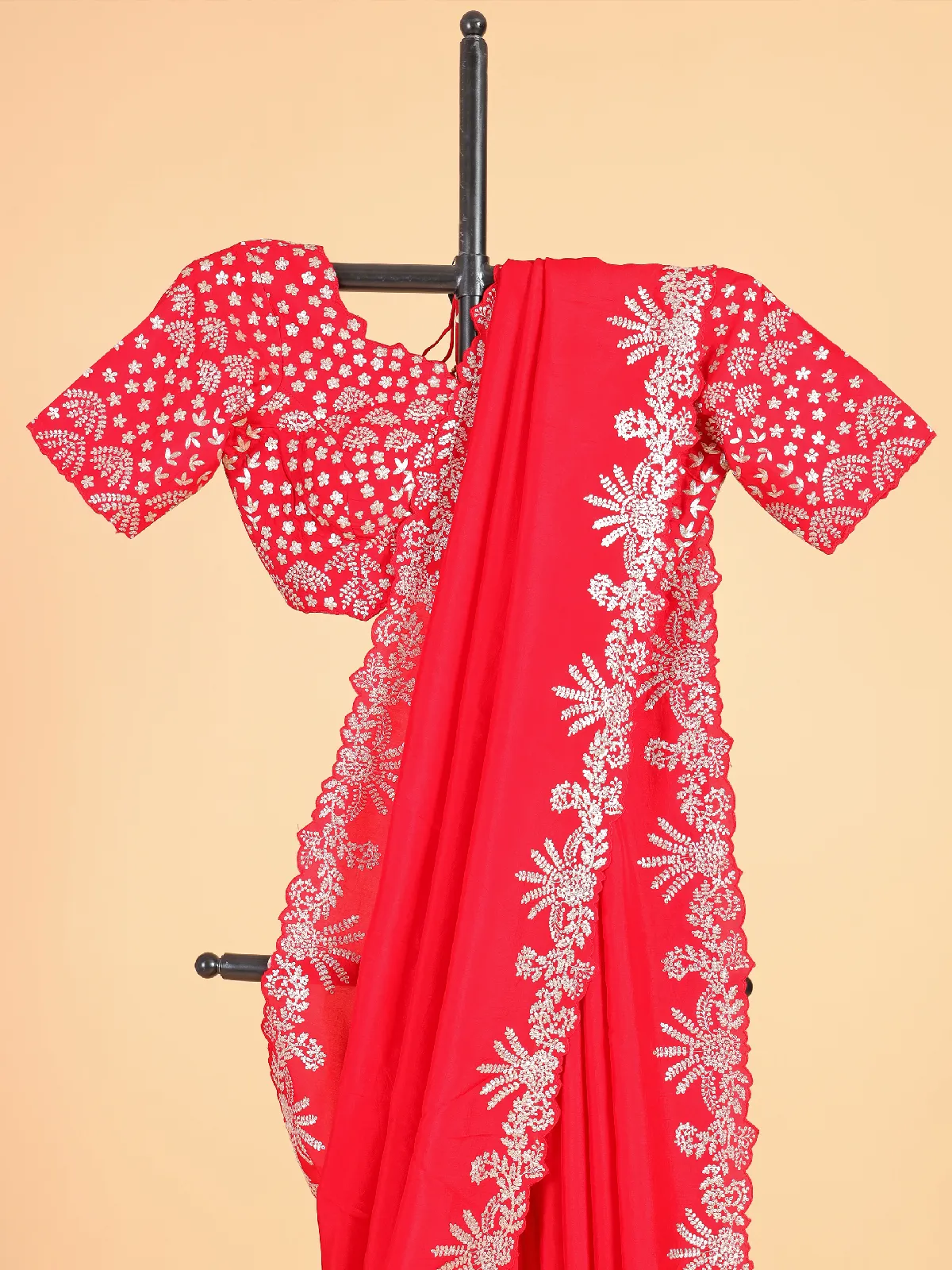 Elegant red silk saree for festive
