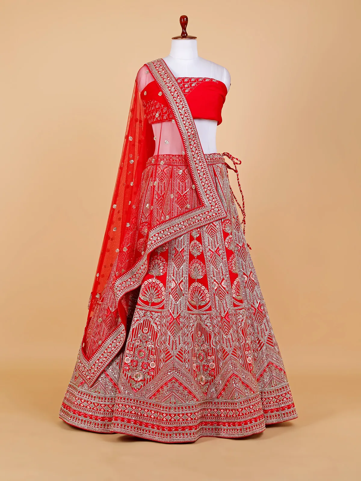 Elegant red unstitched lehenga choli