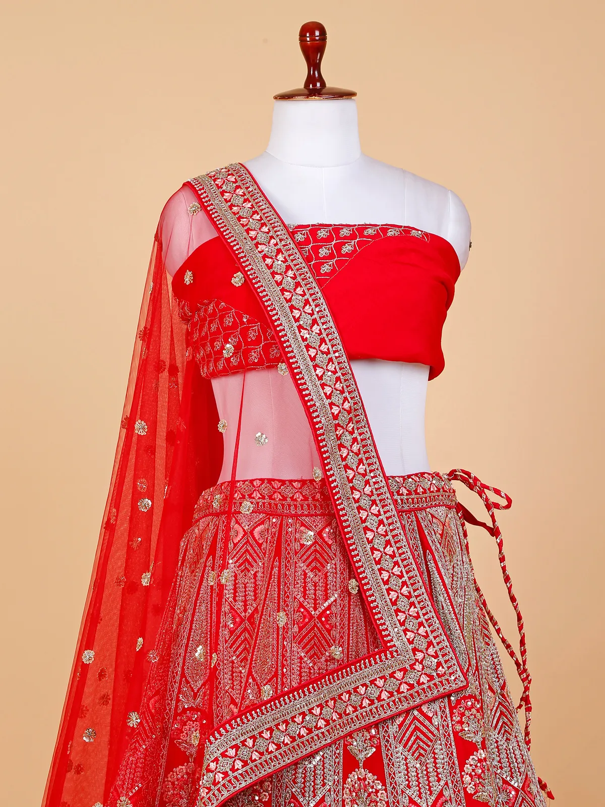 Elegant red unstitched lehenga choli